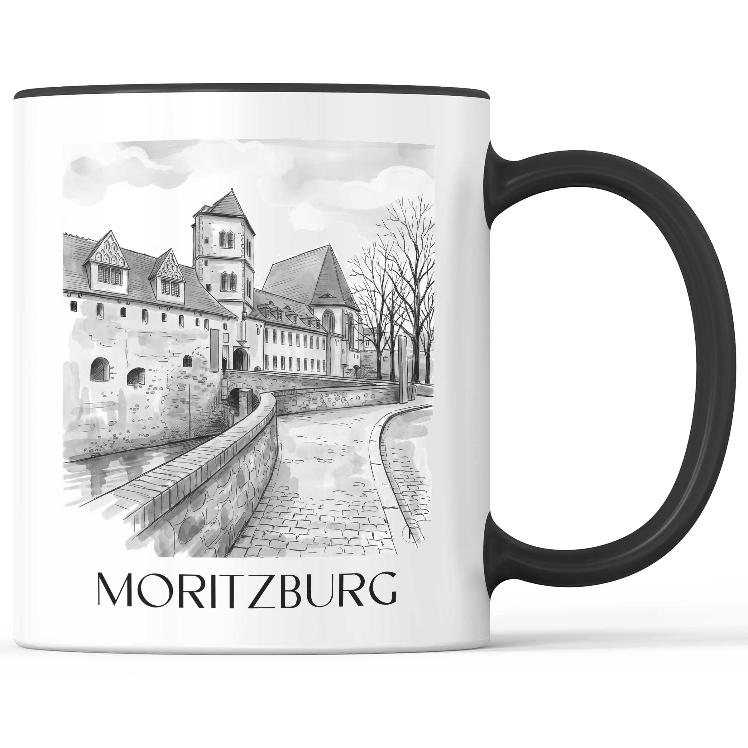 Moritzburg Kaffeebecher - Halle - Deutschland Becher - Kaffeetasse im Aquarell Schwarz-Weiß Stil
