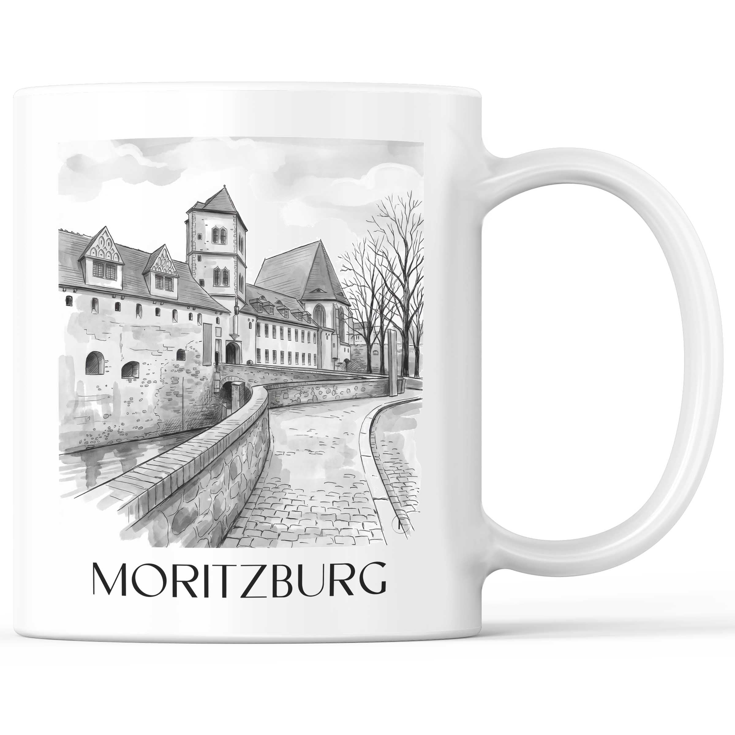 Moritzburg Kaffeebecher - Halle - Deutschland Becher - Kaffeetasse im Aquarell Schwarz-Weiß Stil