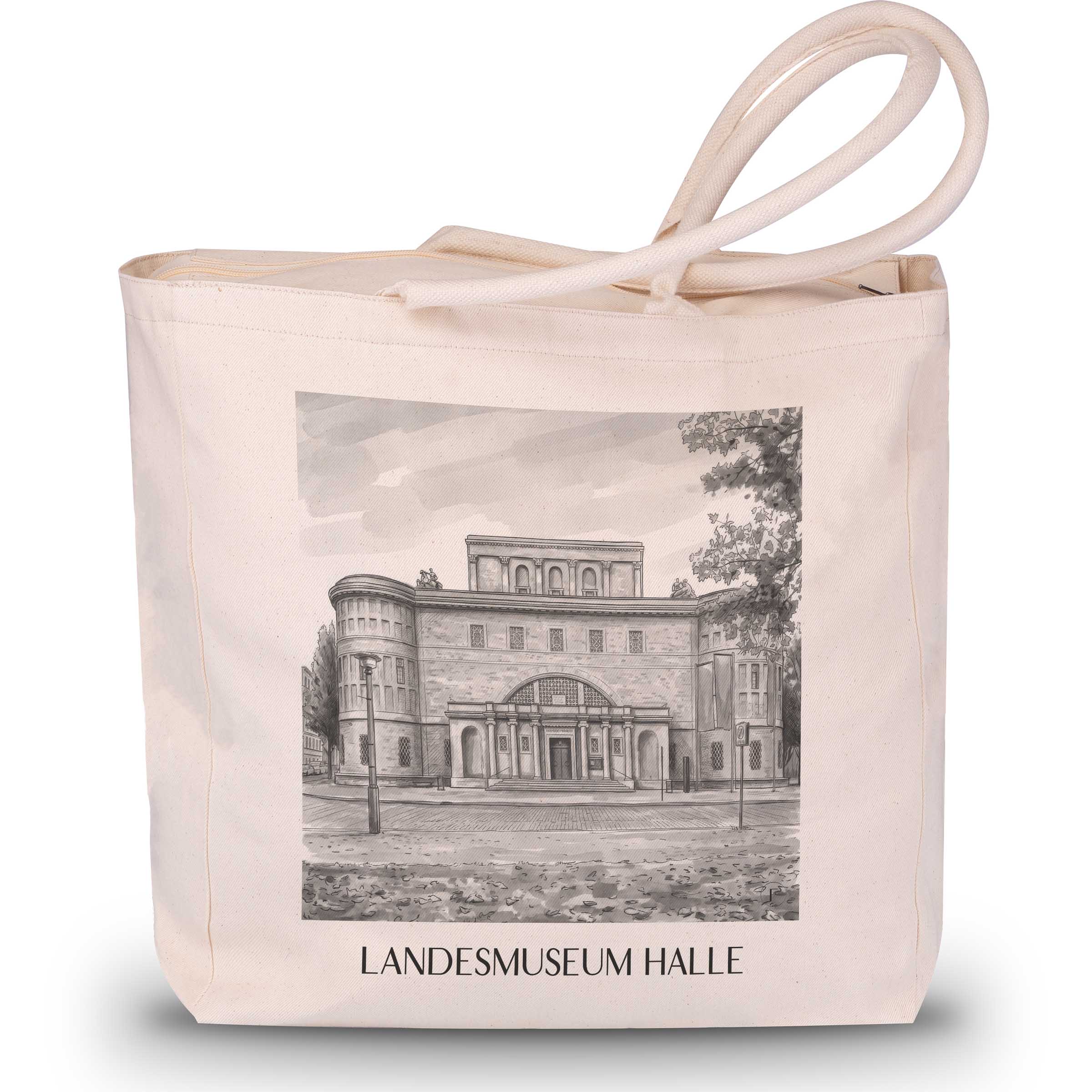landesmuseum-halle-deutschland-einkaufstasche-aquarell-schwarz-weiss