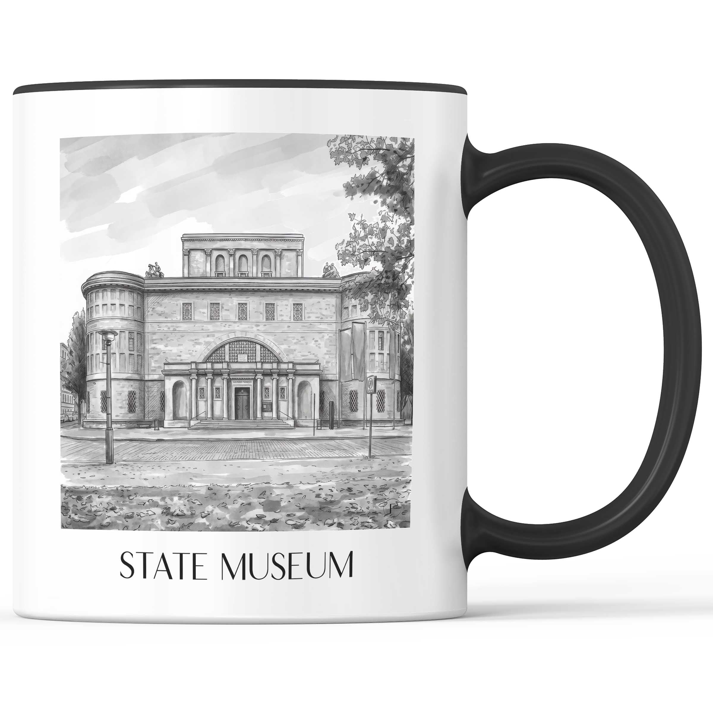 Landesmuseum Kaffeebecher - Halle - Deutschland Becher - Kaffeetasse im Aquarell Schwarz-Weiß Stil