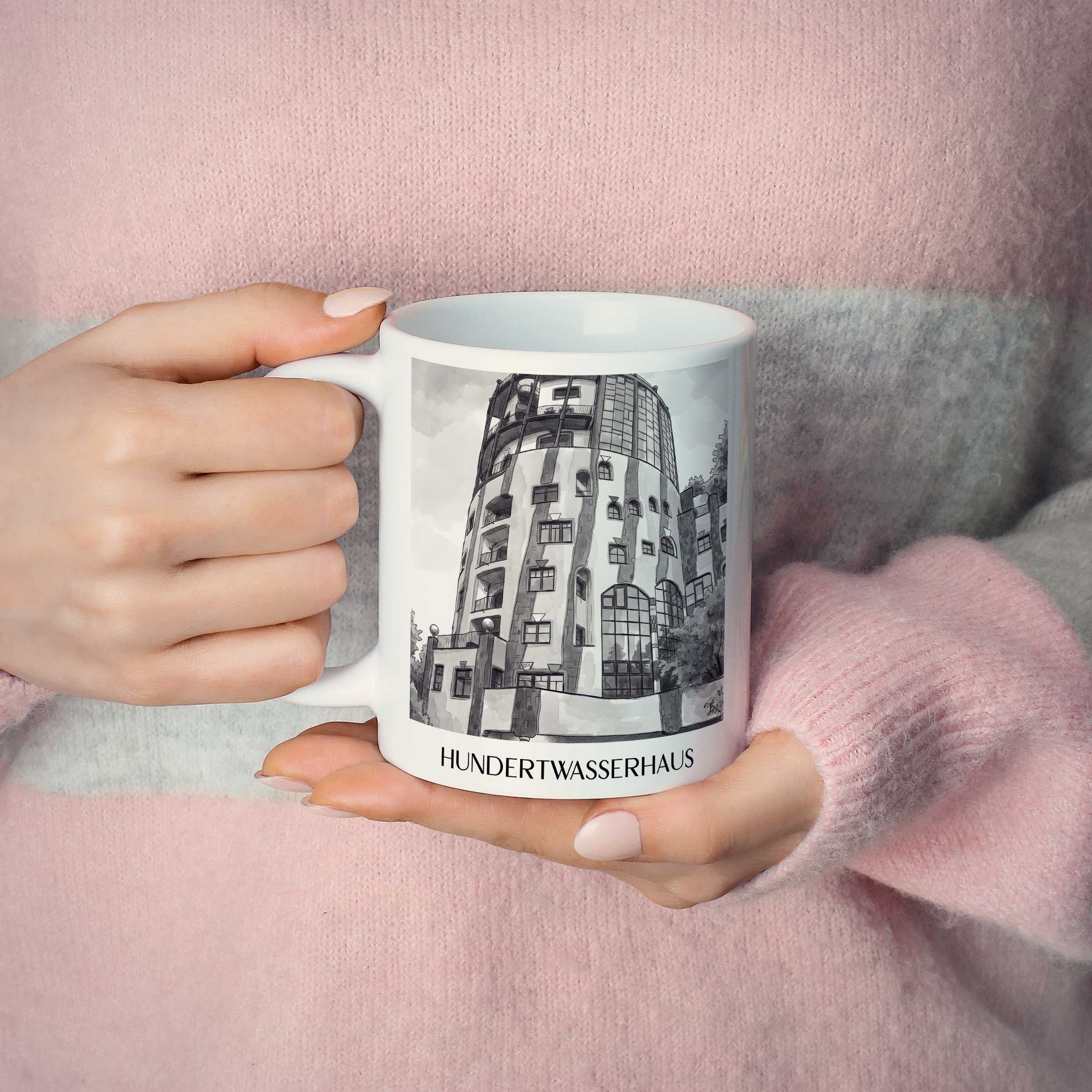 hundertwasserhaus-magdeburg-deutschland-kaffeebecher-aquarell-schwarz-weiss
