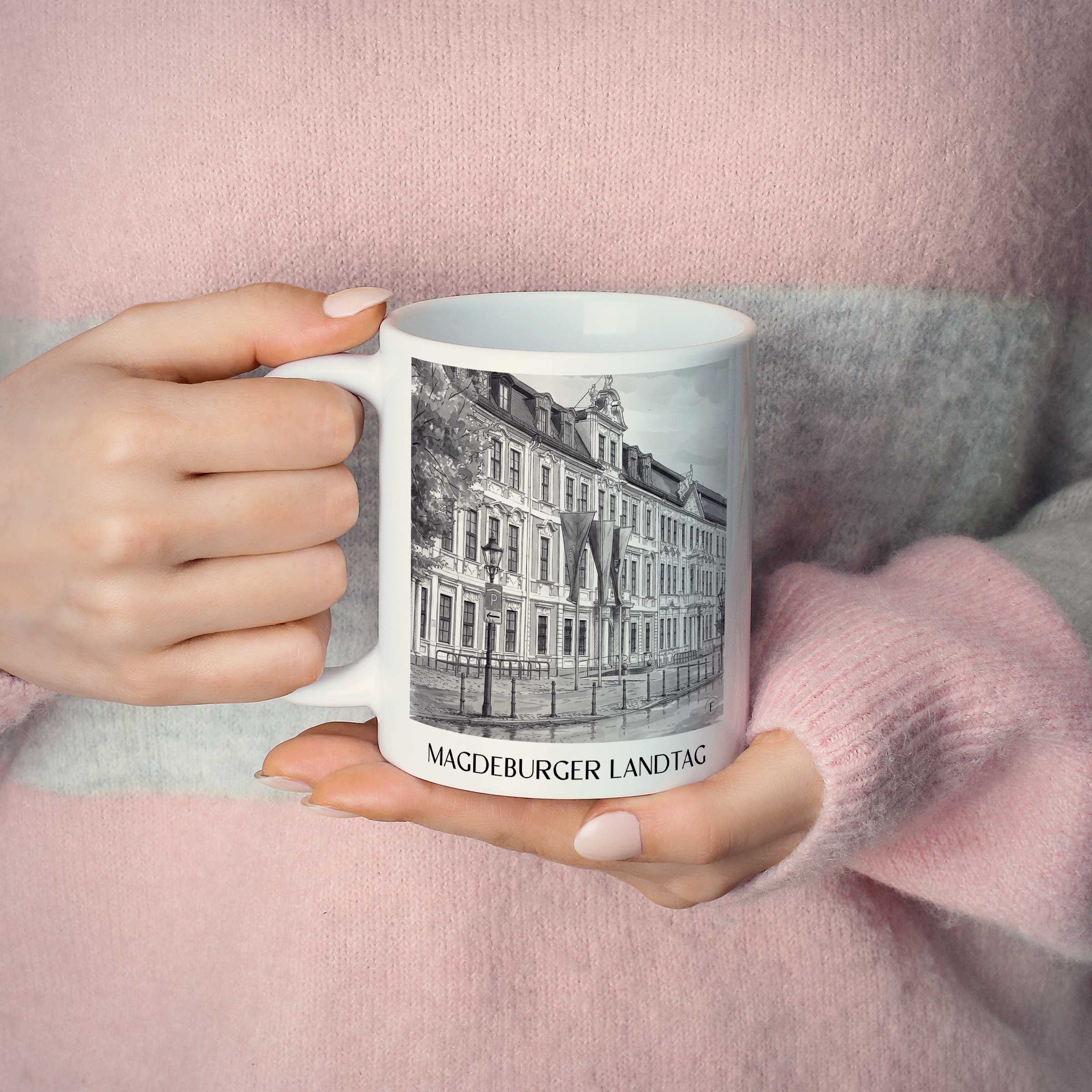 landtag-magdeburg-deutschland-kaffeebecher-aquarell-schwarz-weiss