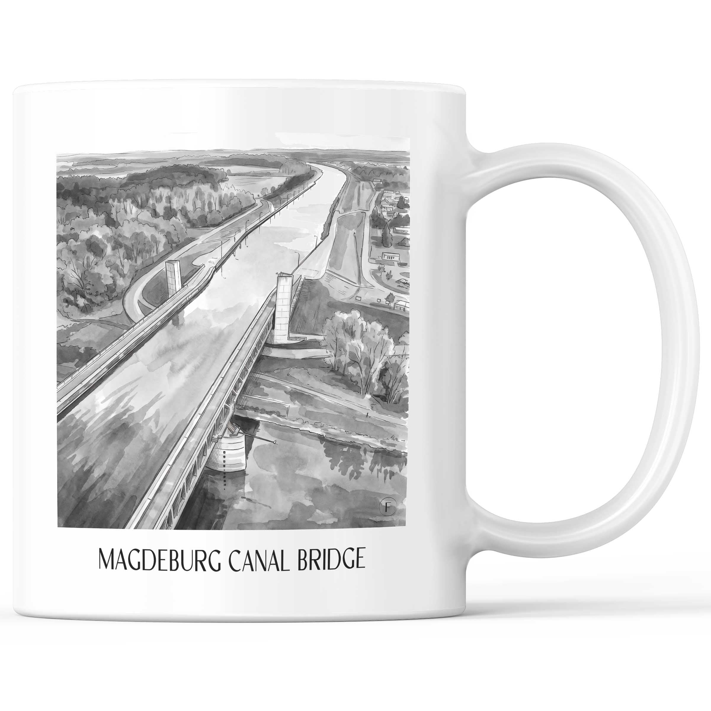 Kanalbrücke Magdeburg Kaffeebecher - Sachsen-Anhalt - Deutschland Becher - Kaffeetasse im Aquarell Schwarz-Weiß Stil