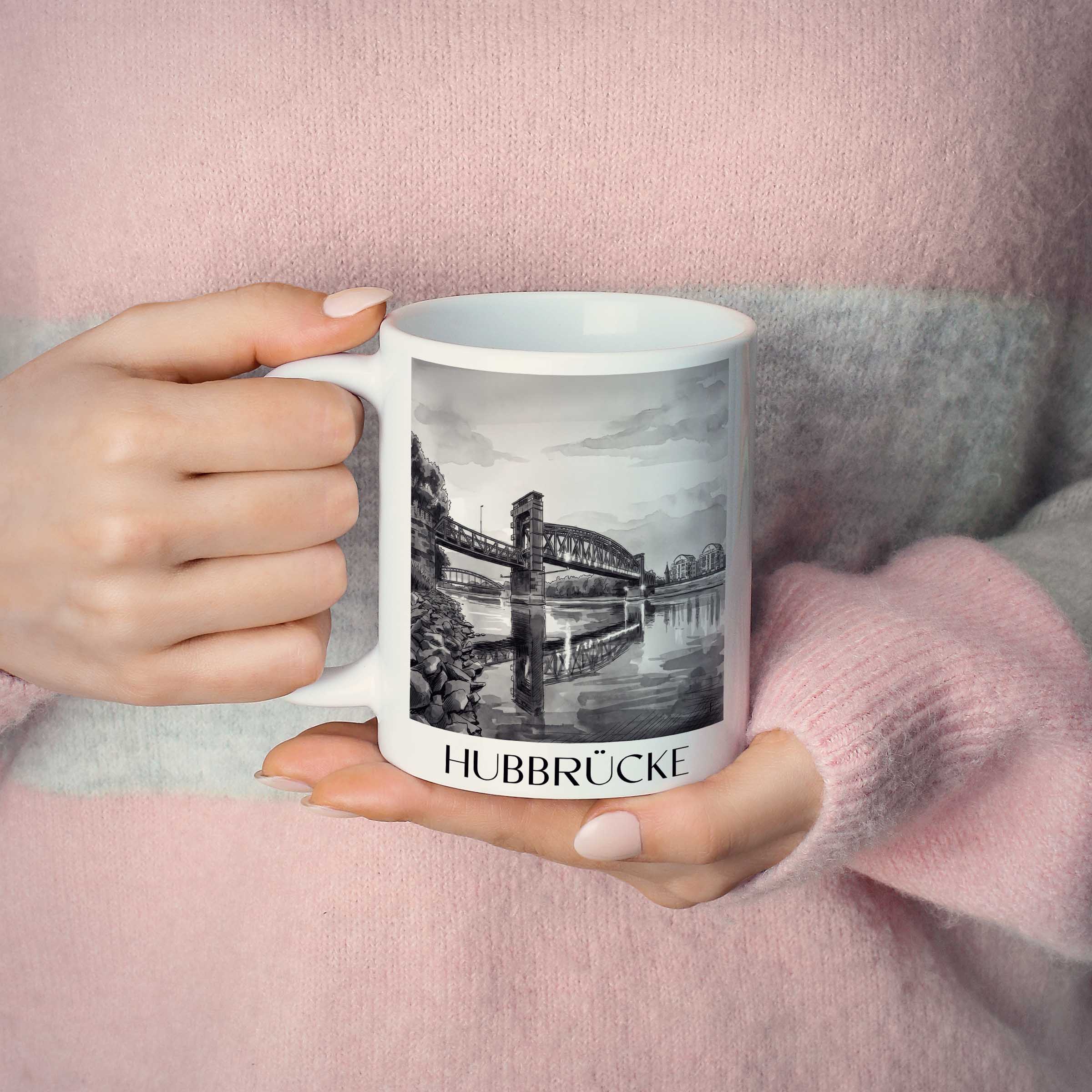 hubbrücke-magdeburg-deutschland-kaffeebecher-aquarell-schwarz-weiss
