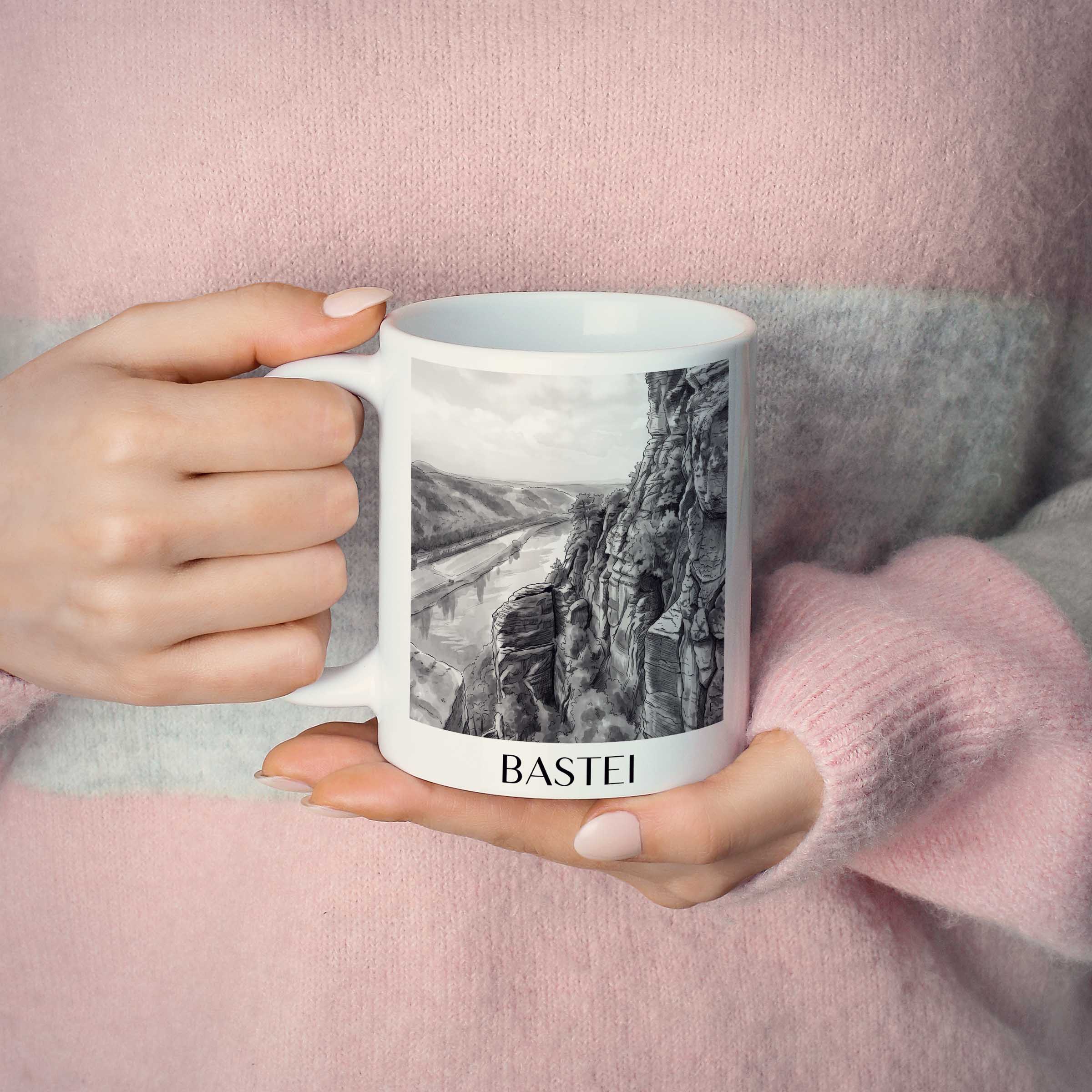 bastei-sächsische-schweiz-deutschland-kaffeebecher-aquarell-schwarz-weiss