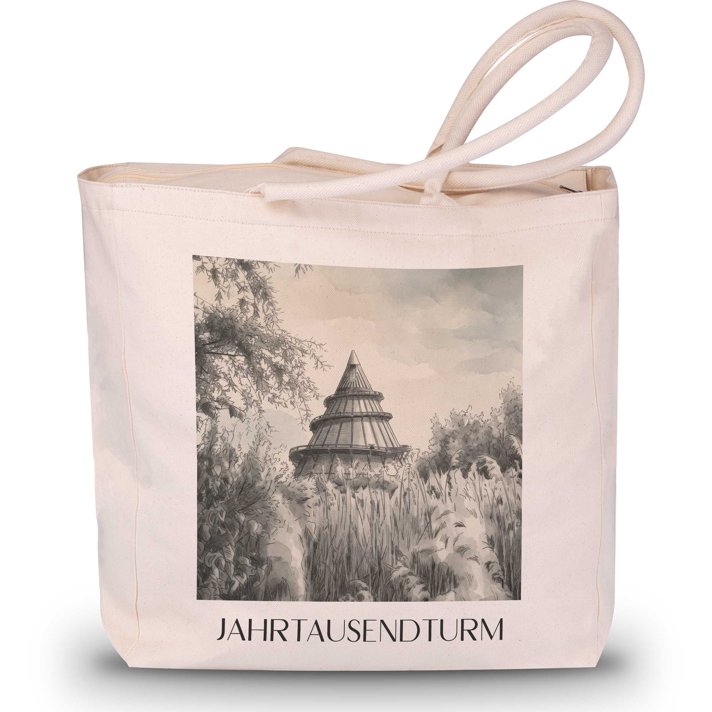 jahrtausendturm-magdeburg-deutschland-einkaufstasche-aquarell-schwarz-weiss