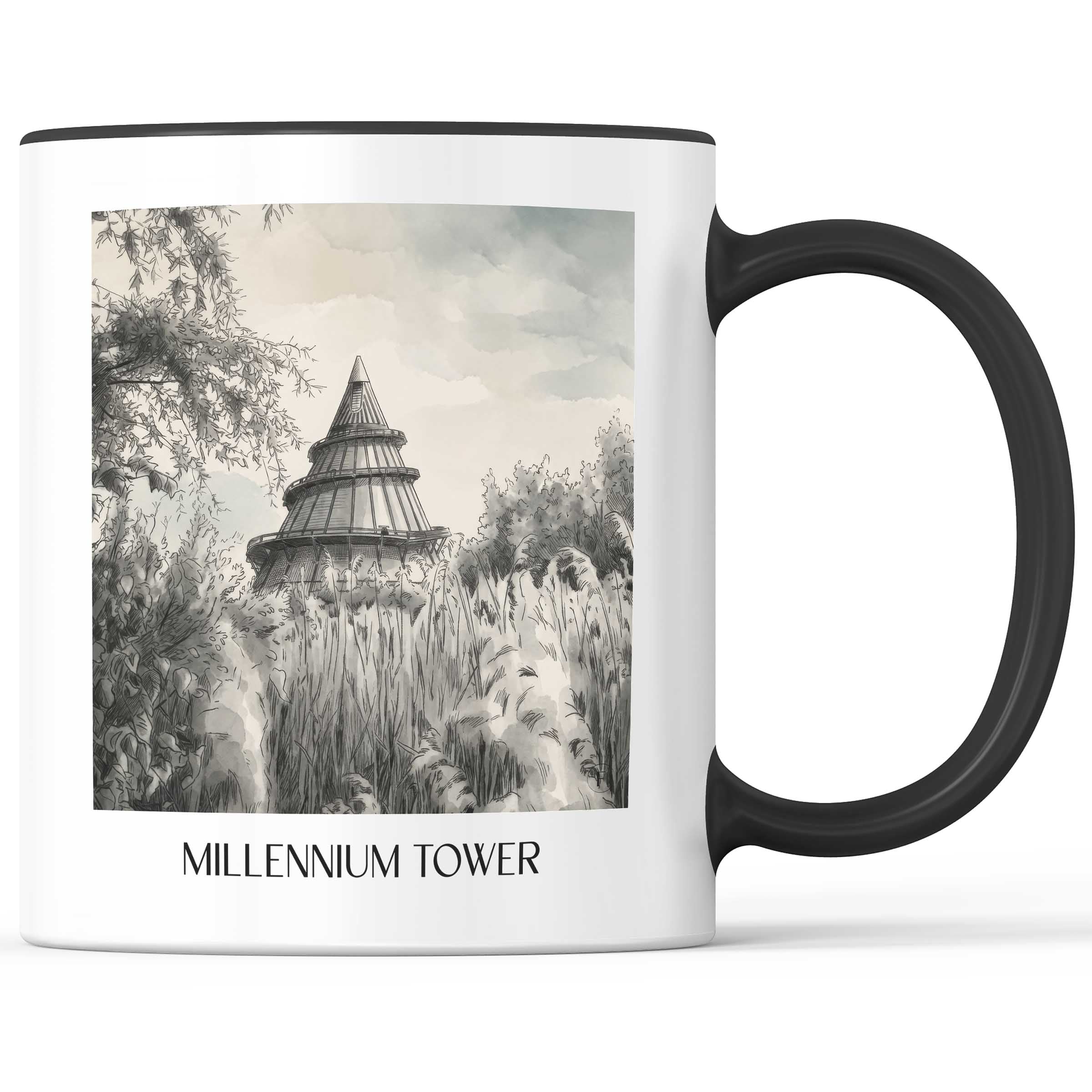 Jahrtausendturm Kaffeebecher - Magdeburg - Deutschland Becher - Kaffeetasse im Aquarell Schwarz-Weiß Stil