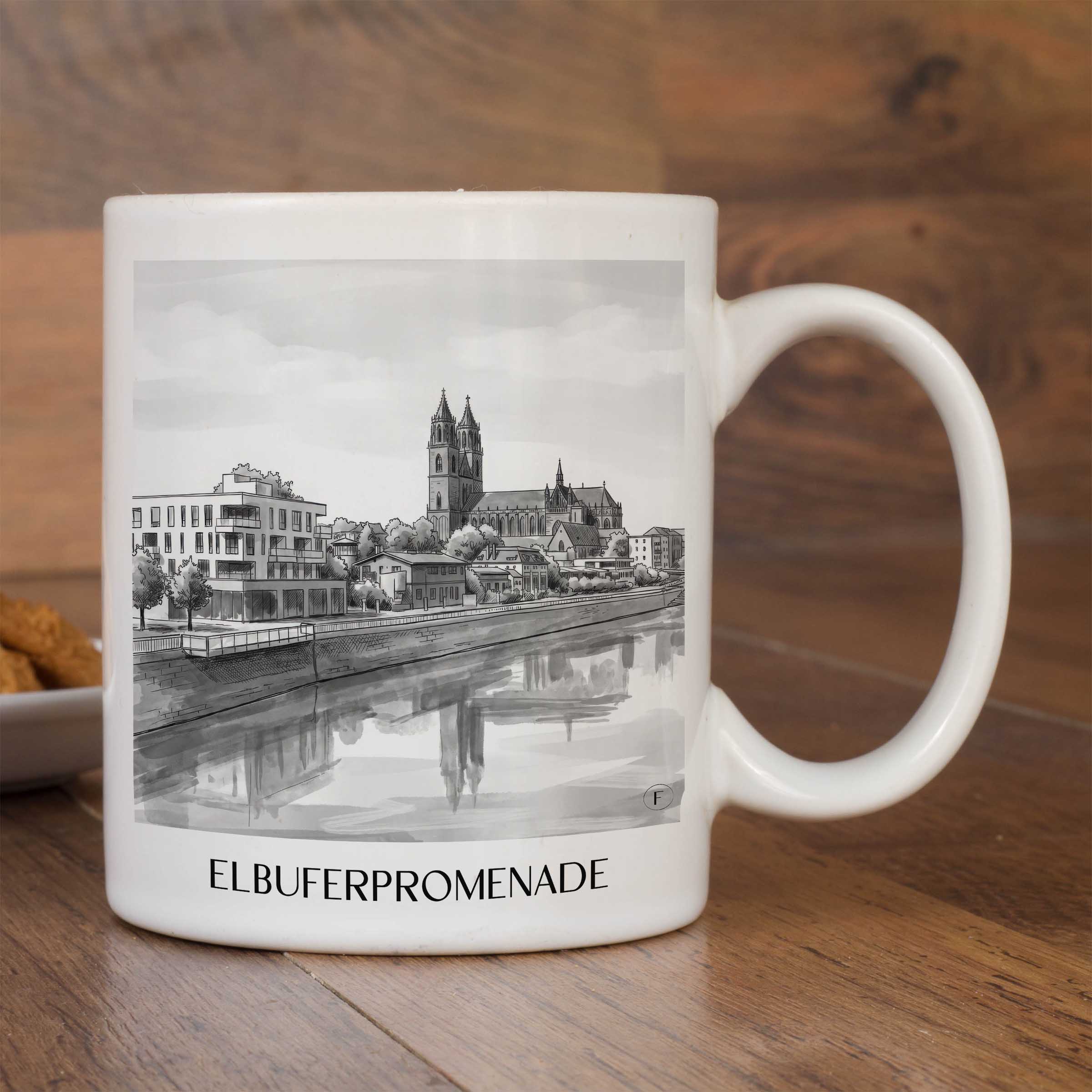 elbuferpromenade-magdeburg-deutschland-kaffeebecher-aquarell-schwarz-weiss