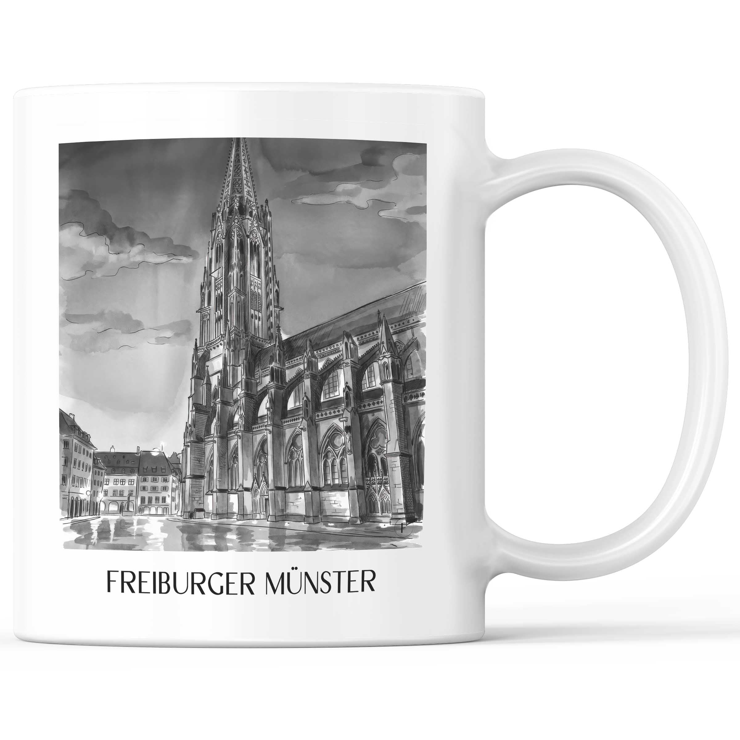 freiburger-münster-schwarzwald-deutschland-kaffeebecher-aquarell-schwarz-weiss