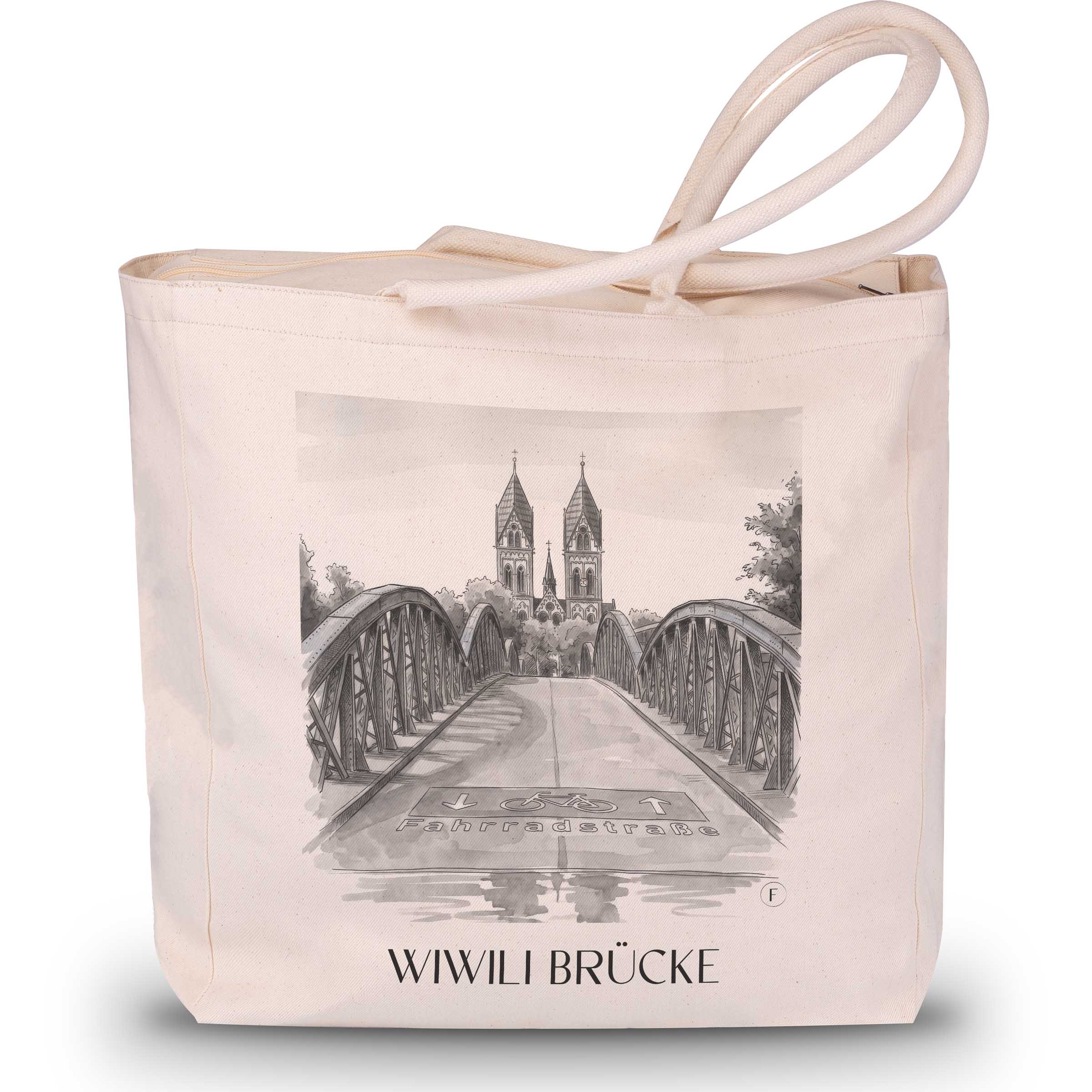 wiwili-brücke-freiburg-deutschland-einkaufstasche-aquarell-schwarz-weiss