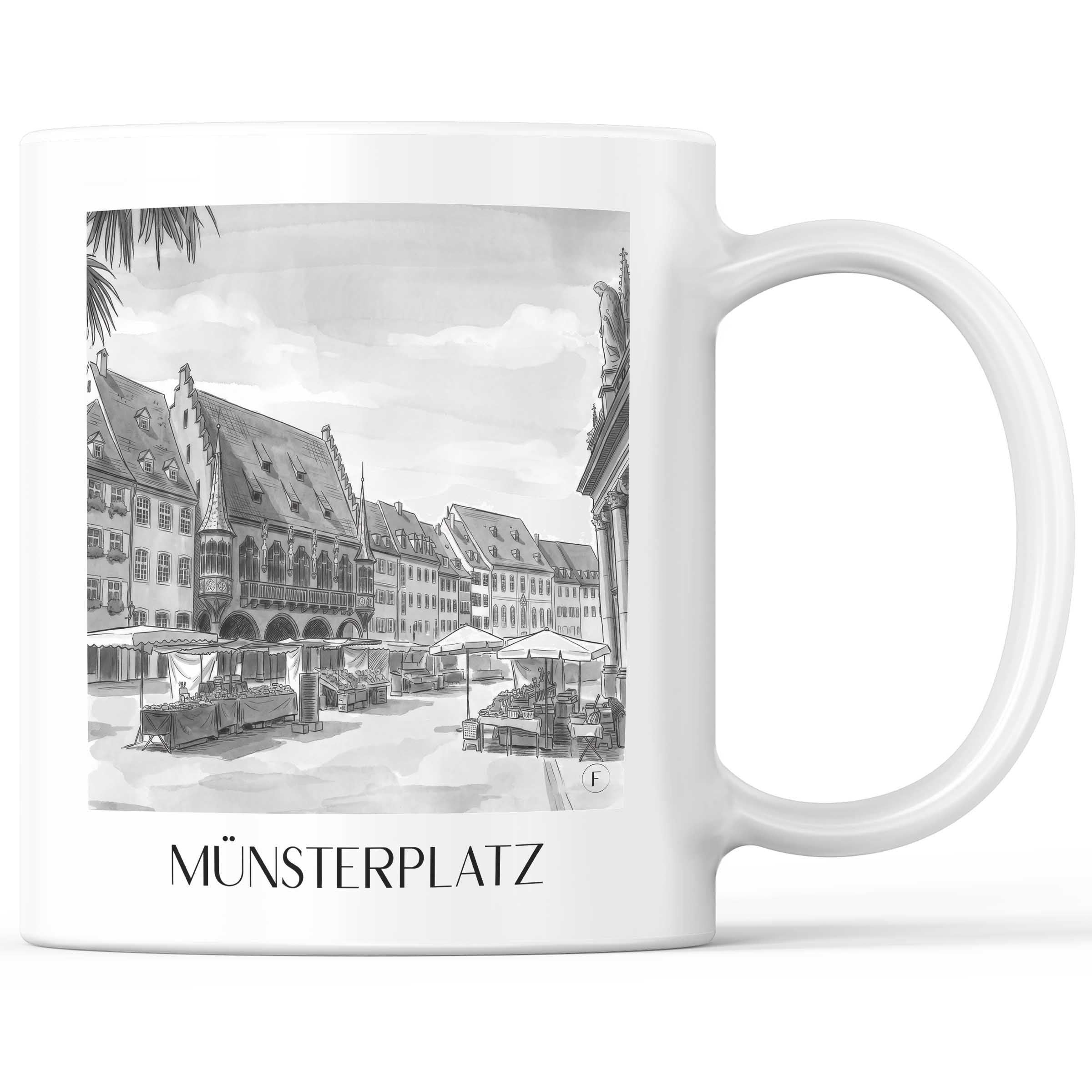 münsterplatz-freiburg-deutschland-kaffeebecher-aquarell-schwarz-weiss