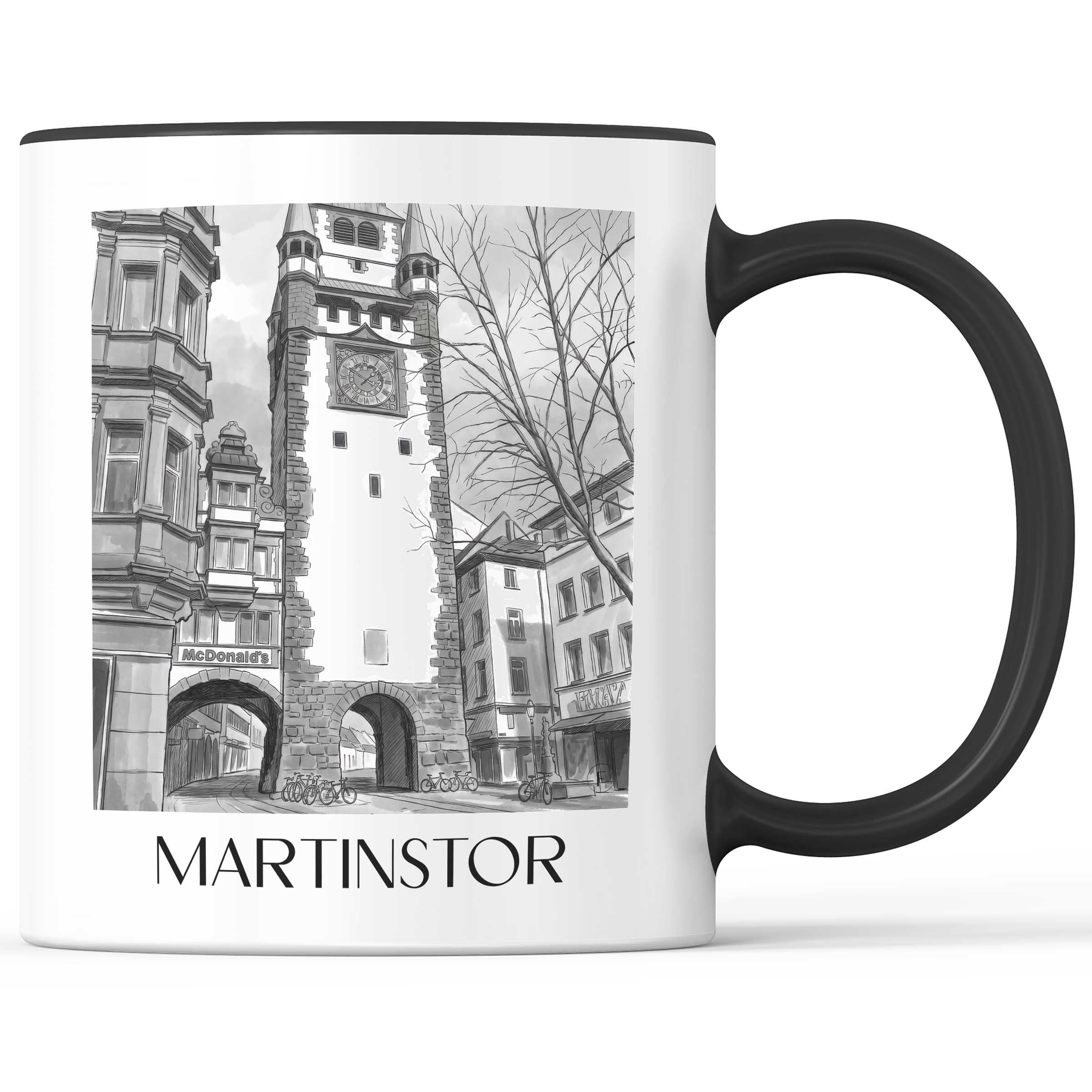 martinstor-freiburg-deutschland-kaffeebecher-aquarell-schwarz-weiss