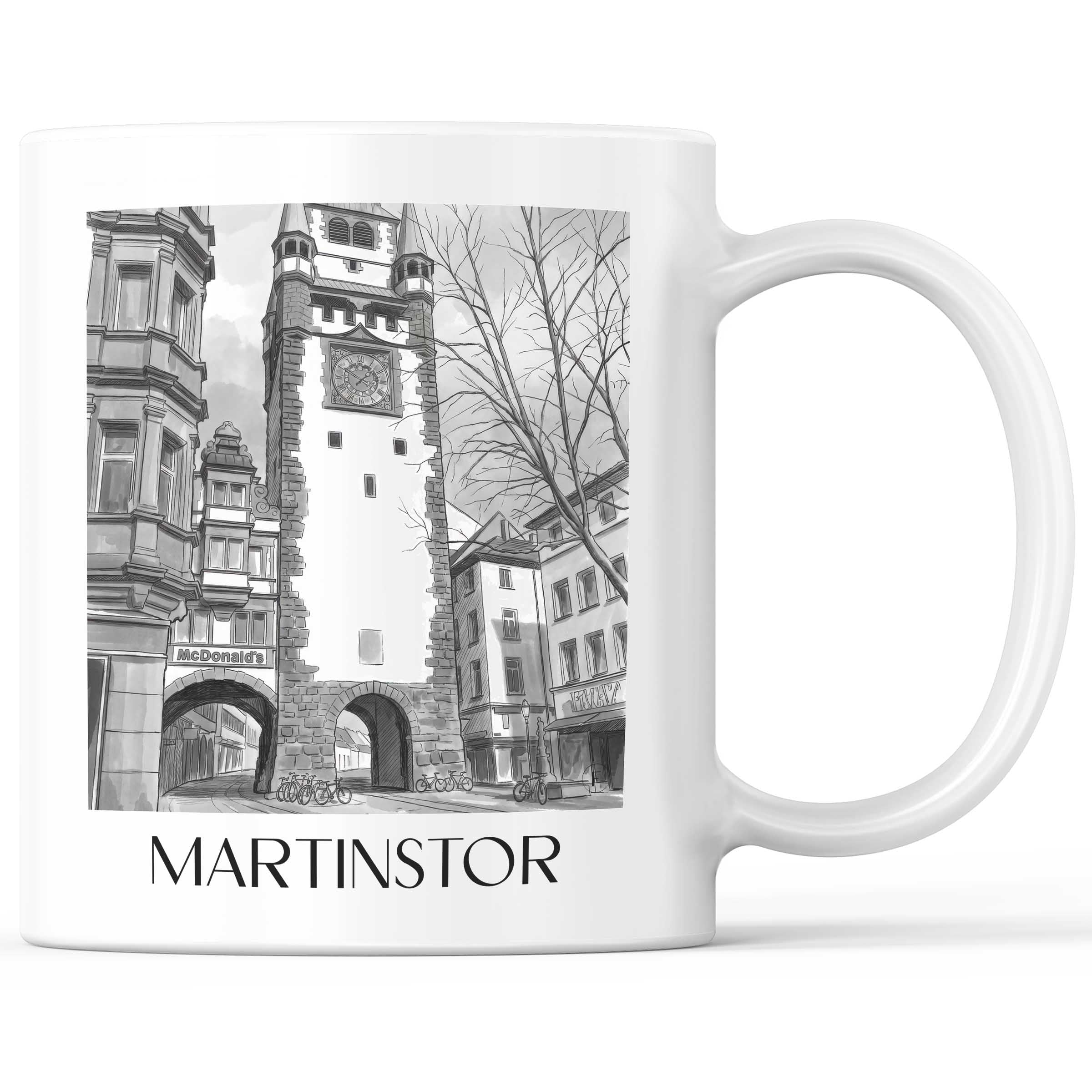 martinstor-freiburg-deutschland-kaffeebecher-aquarell-schwarz-weiss