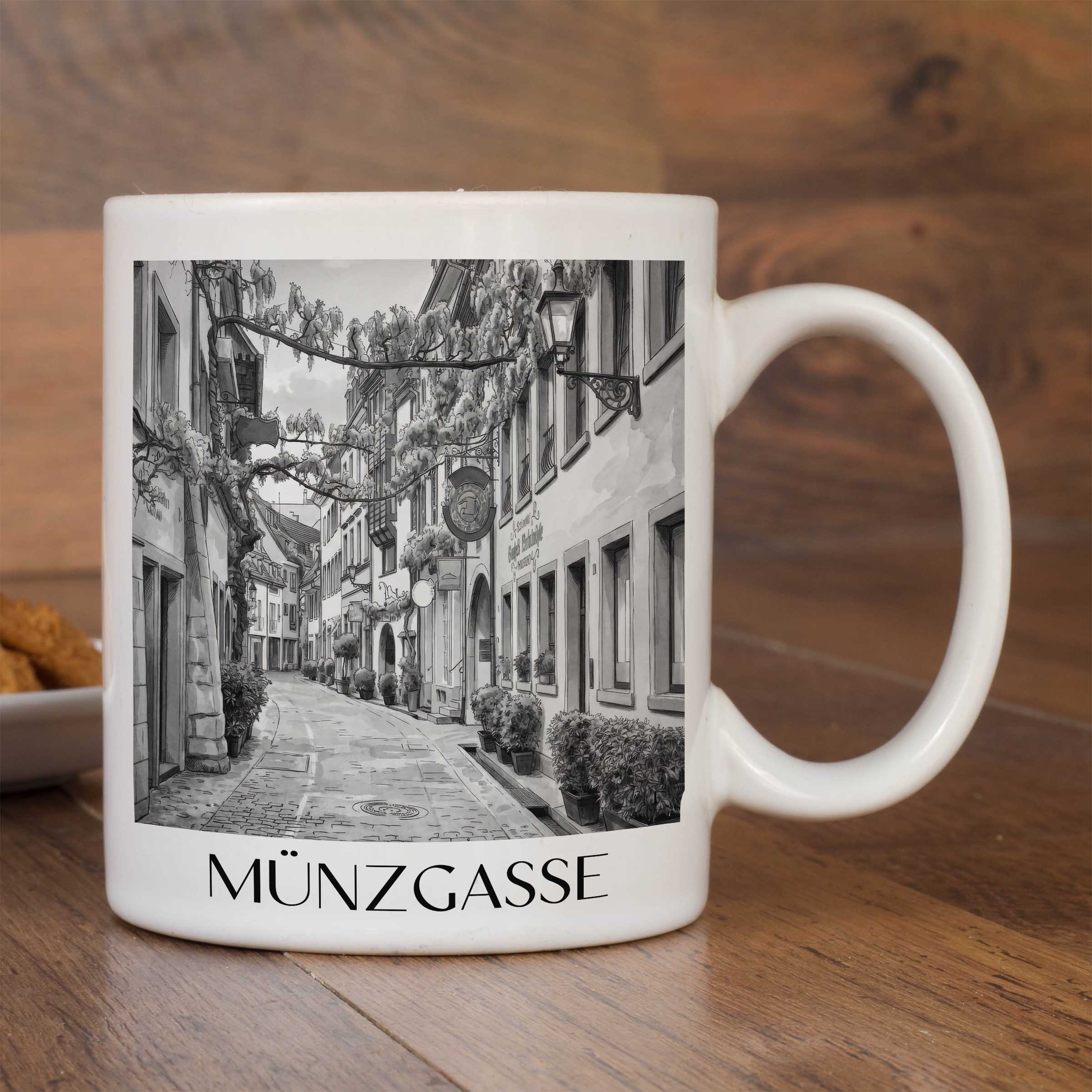 münzgasse-freiburg-deutschland-kaffeebecher-aquarell-schwarz-weiss