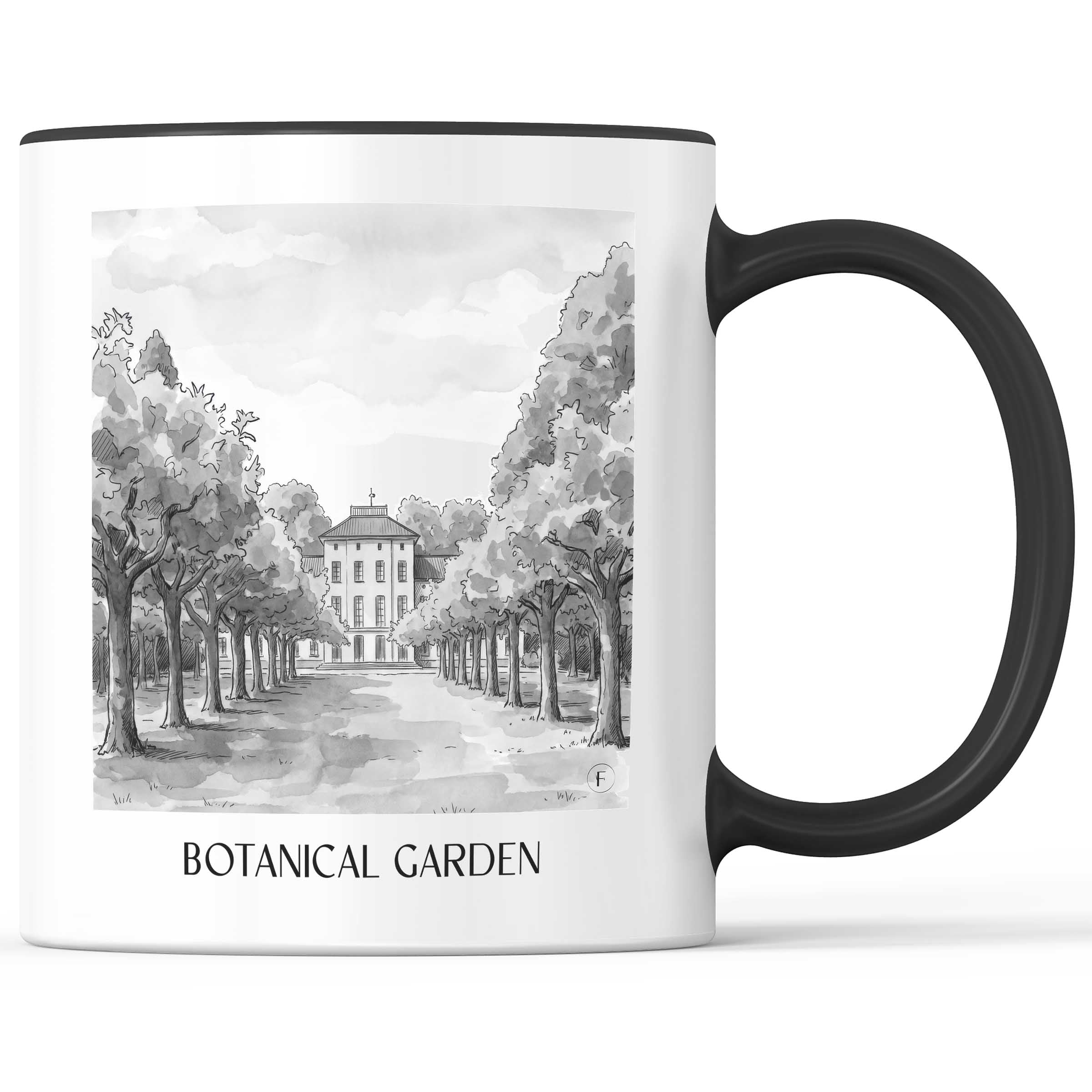 Botanischer Garten Kaffeebecher - Krefeld - Deutschland Becher - Kaffeetasse im Aquarell Schwarz-Weiß Stil