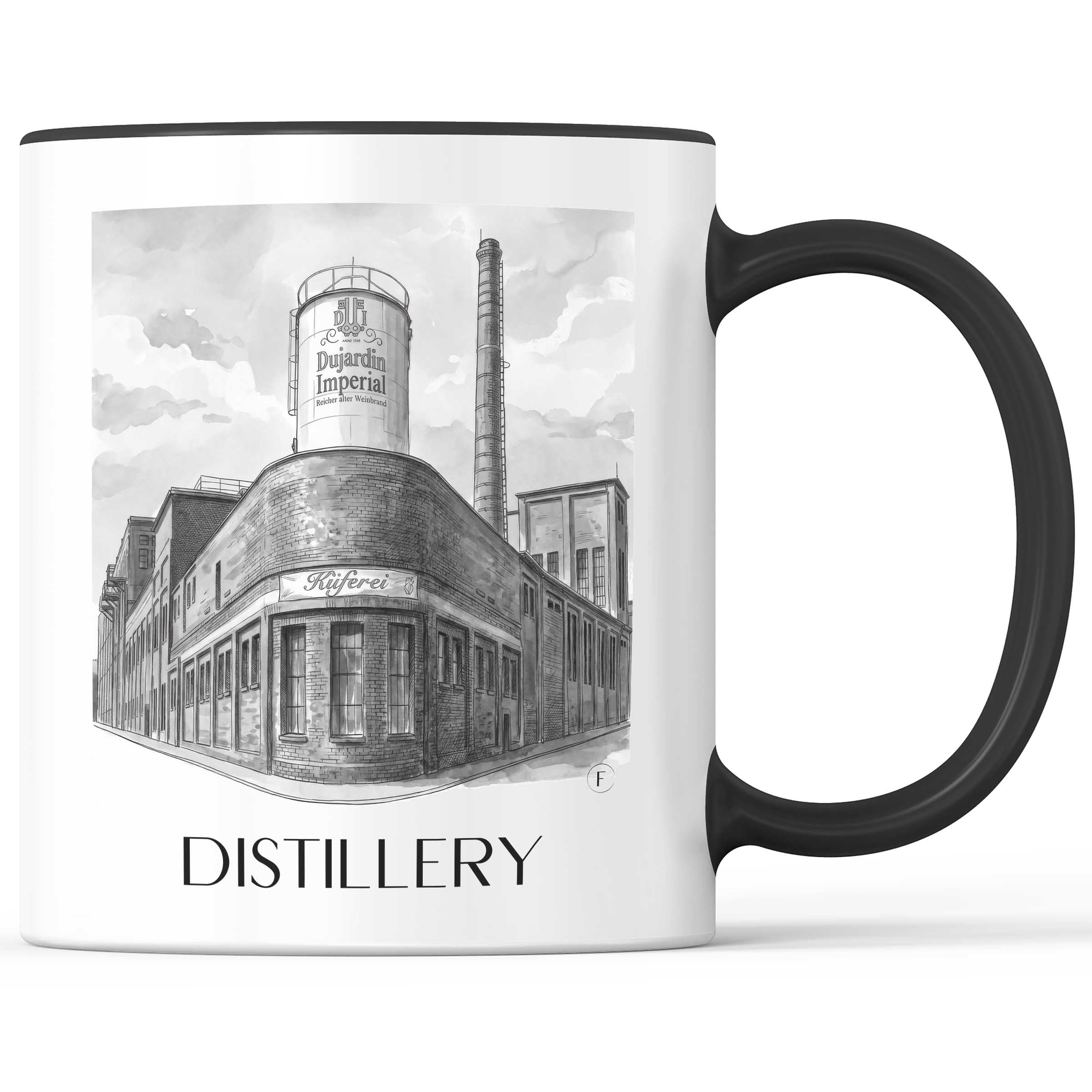 Weinbrennerei Kaffeebecher - Krefeld - Deutschland Becher - Kaffeetasse im Aquarell Schwarz-Weiß Stil