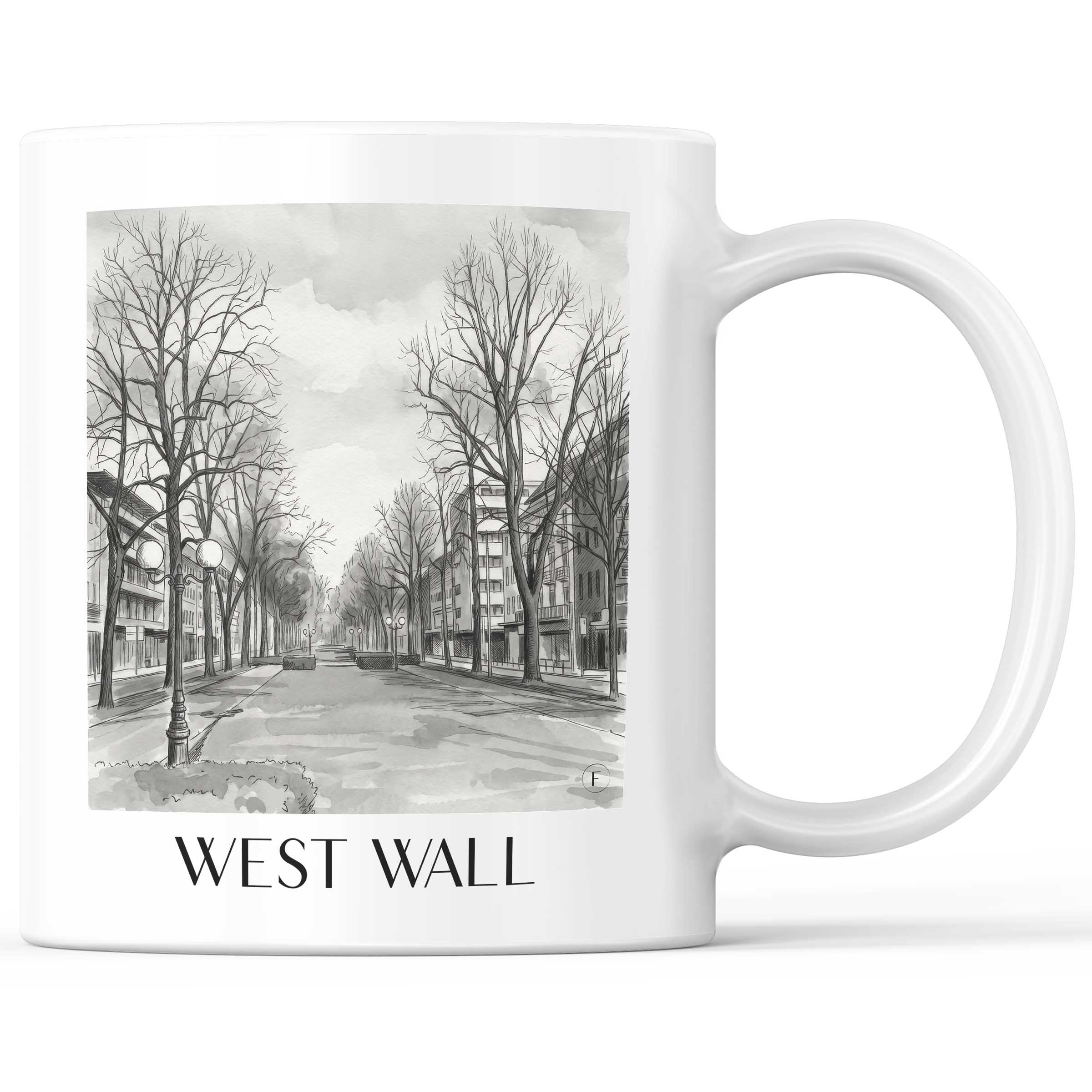 Westwall Kaffeebecher - Krefeld - Deutschland Becher - Kaffeetasse im Aquarell Schwarz-Weiß Stil