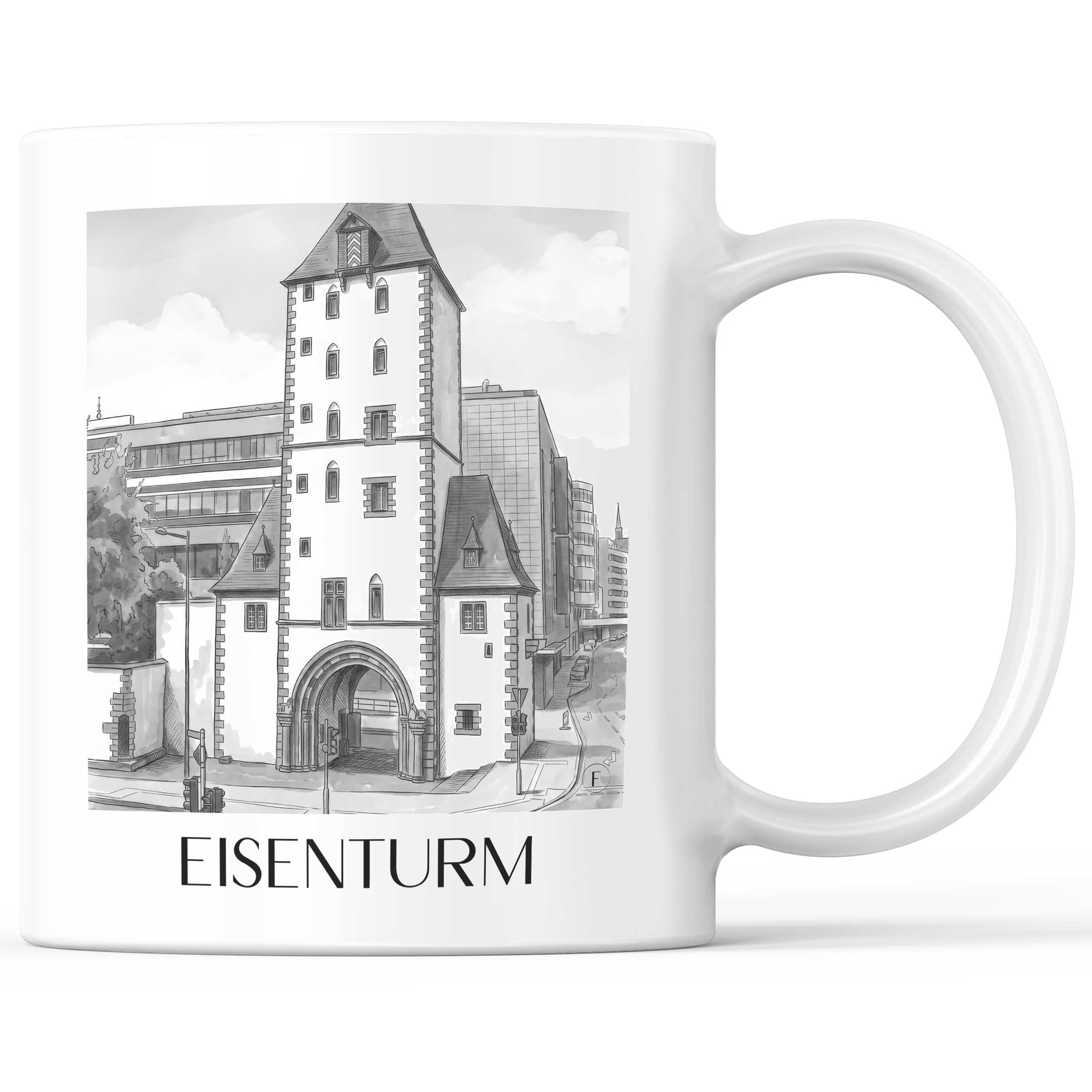eisenturm-mainz-deutschland-kaffeebecher-aquarell-schwarz-weiss