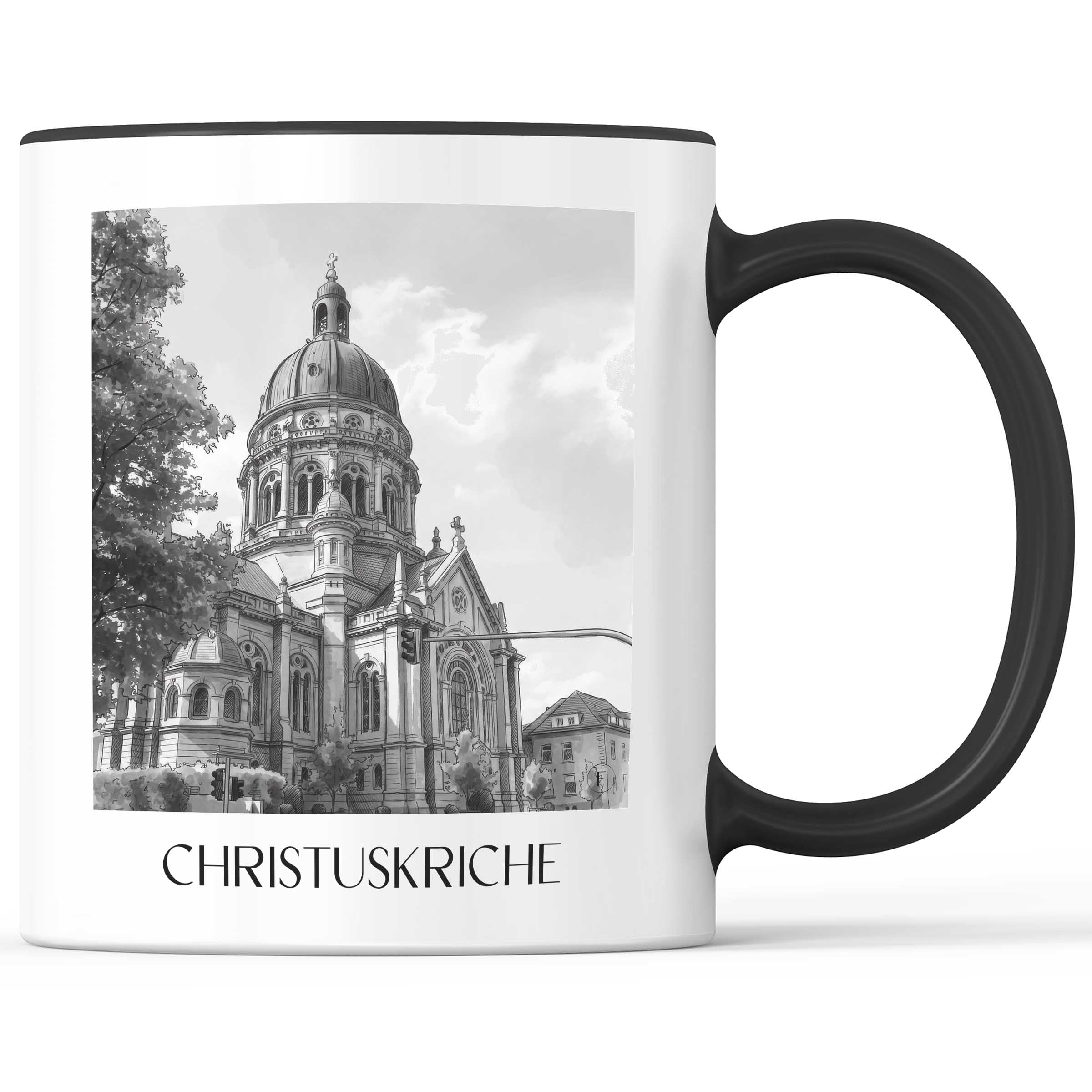 christuskriche-mainz-deutschland-kaffeebecher-aquarell-schwarz-weiss