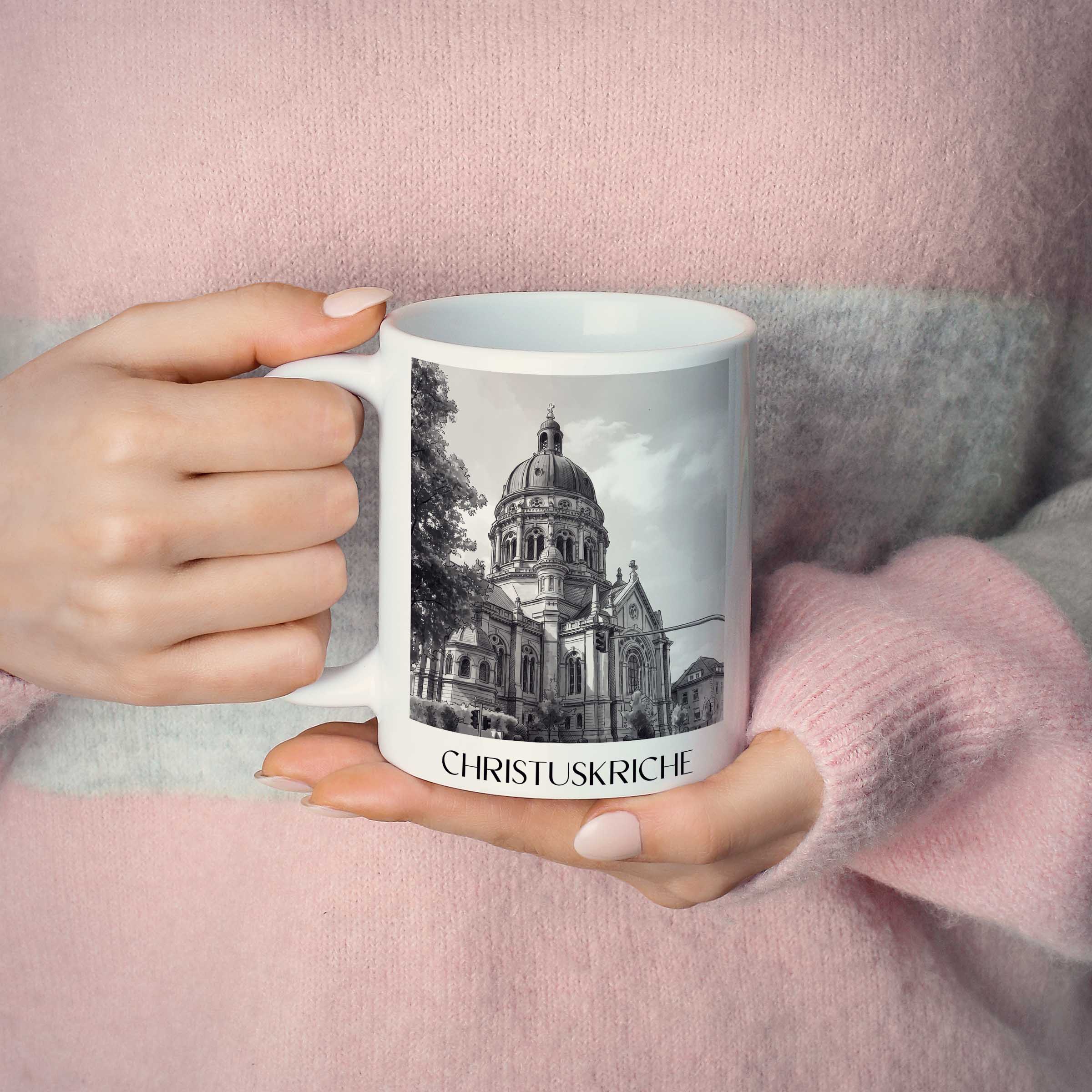 christuskriche-mainz-deutschland-kaffeebecher-aquarell-schwarz-weiss