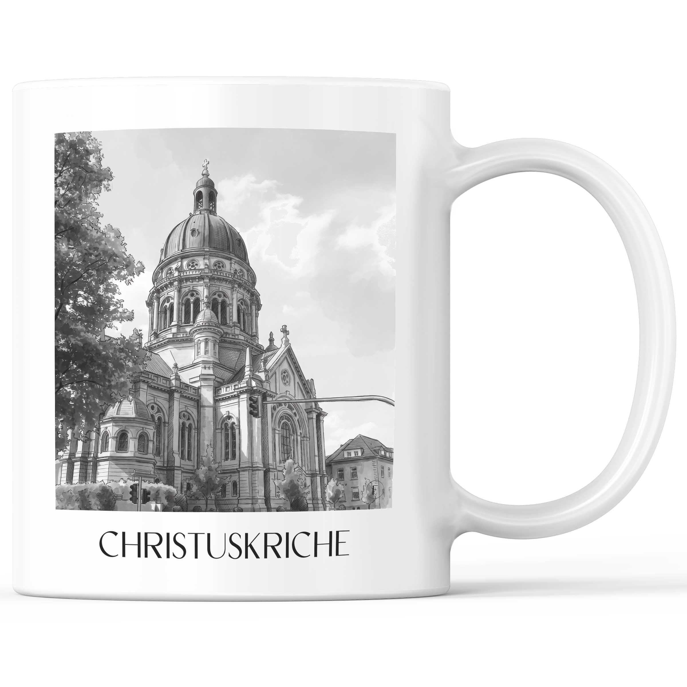 christuskriche-mainz-deutschland-kaffeebecher-aquarell-schwarz-weiss