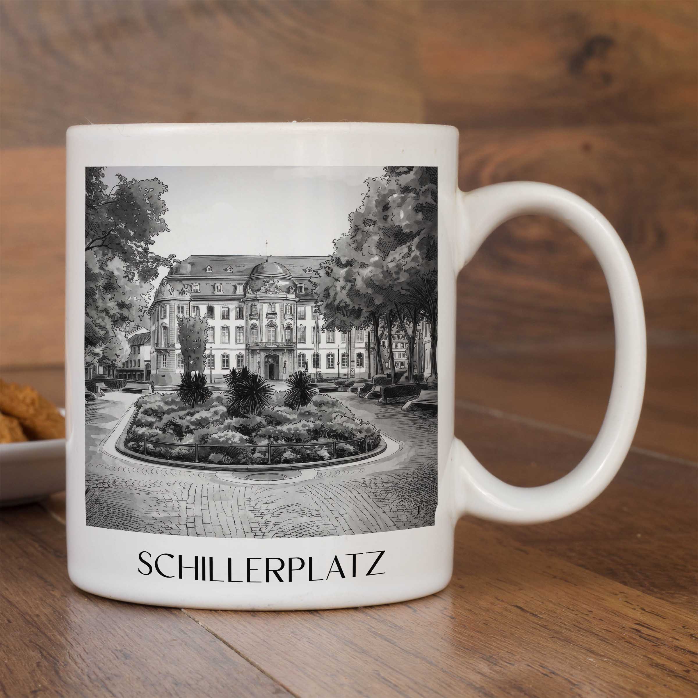 schillerplatz-mainz-deutschland-kaffeebecher-aquarell-schwarz-weiss