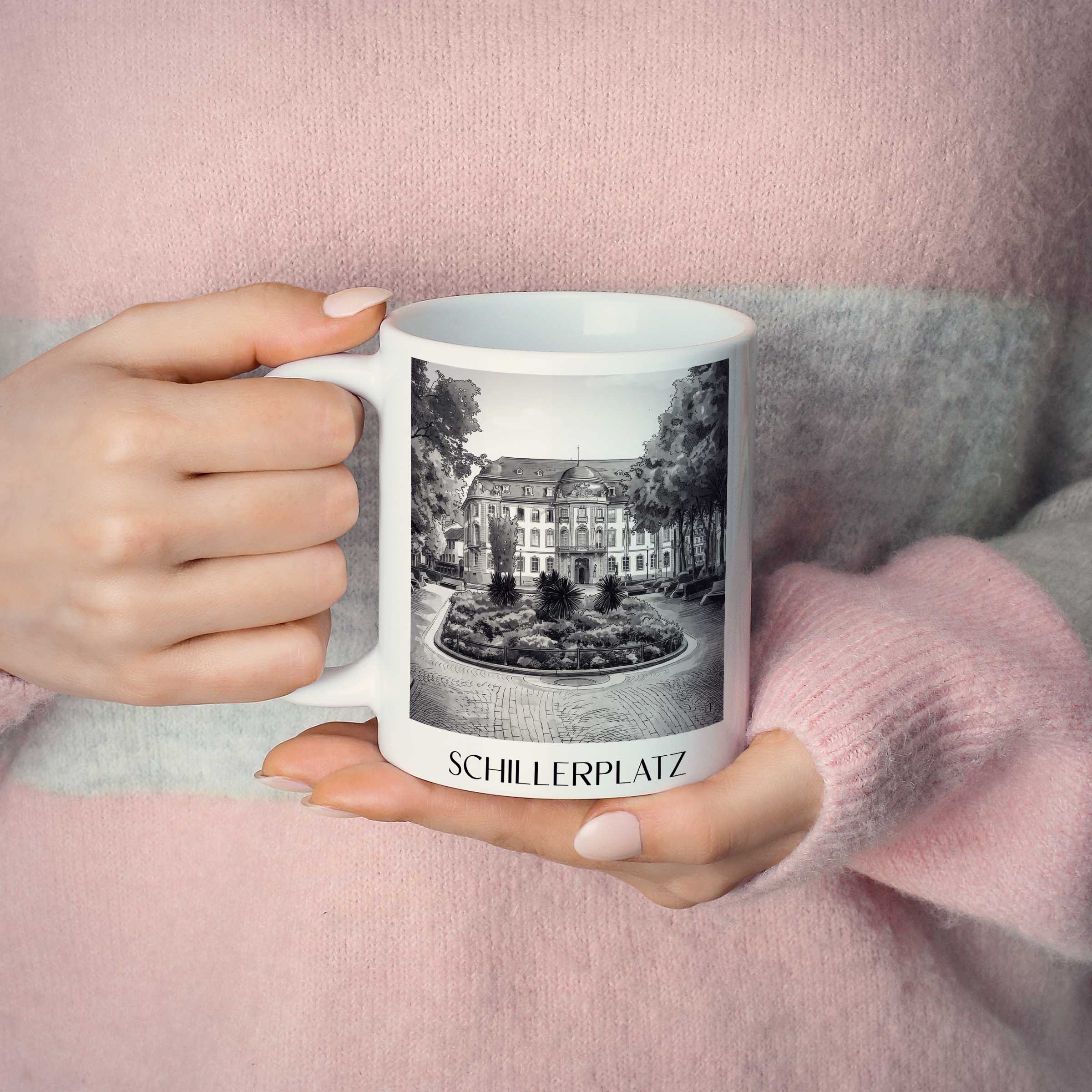 schillerplatz-mainz-deutschland-kaffeebecher-aquarell-schwarz-weiss