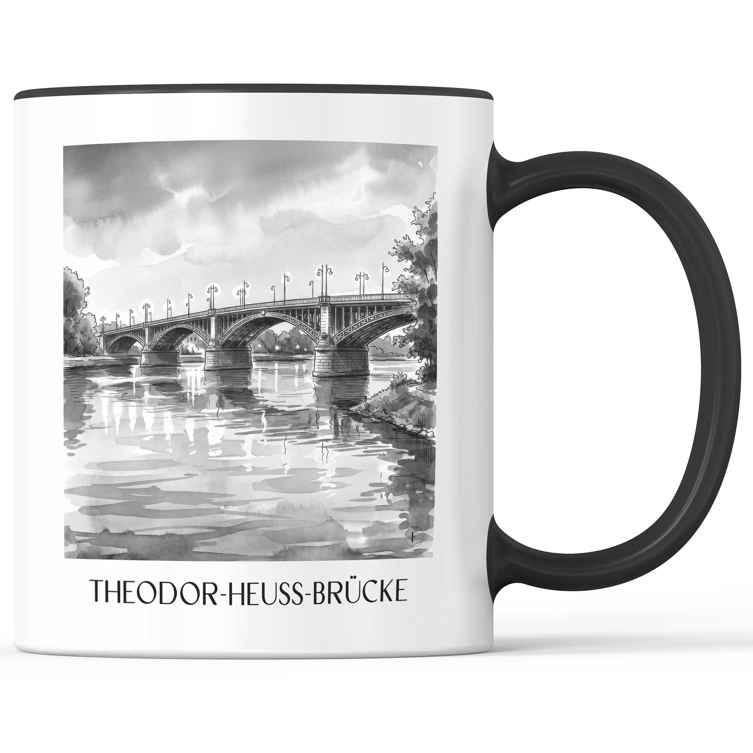 theodor-heuss-brücke-mainz-deutschland-kaffeebecher-aquarell-schwarz-weiss