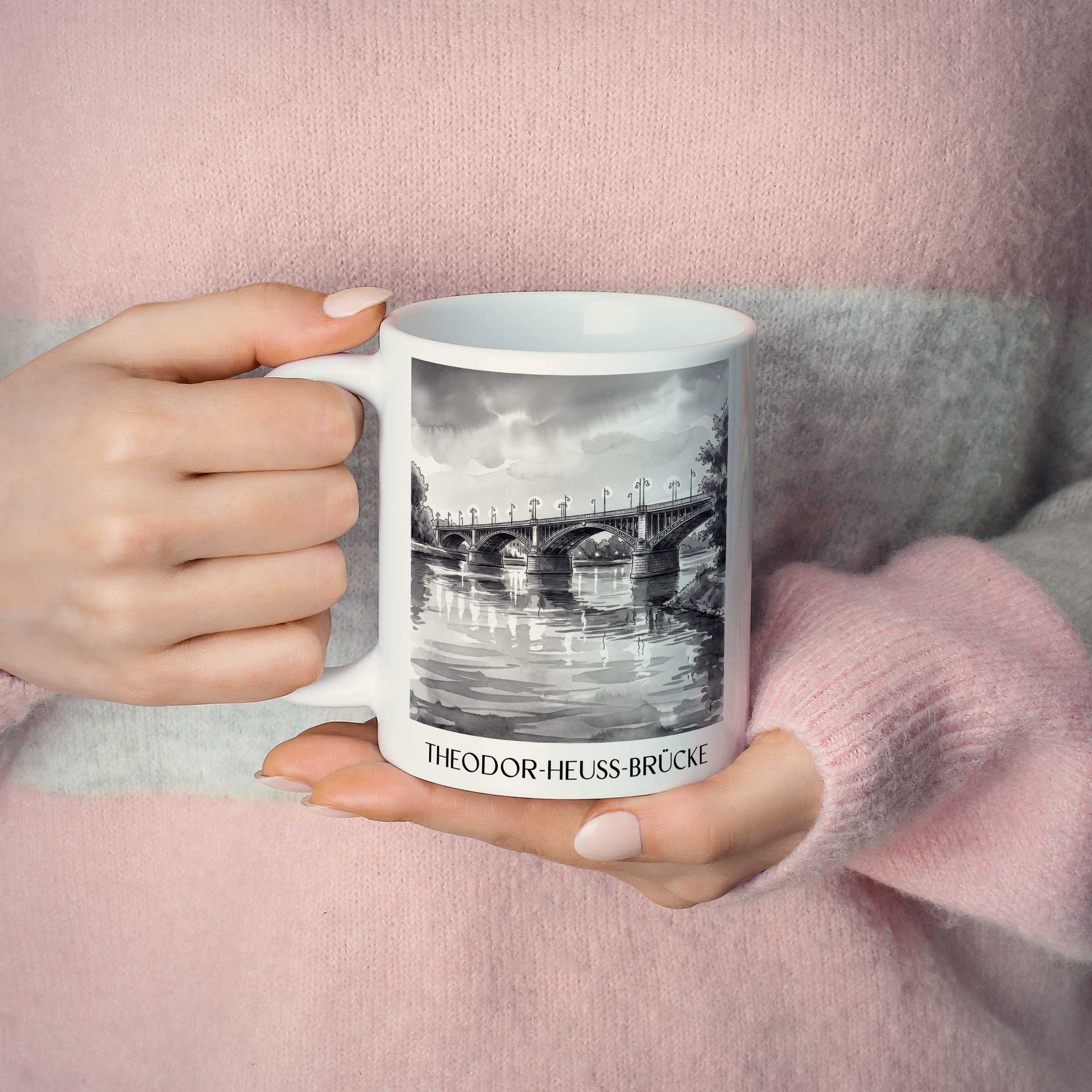 theodor-heuss-brücke-mainz-deutschland-kaffeebecher-aquarell-schwarz-weiss