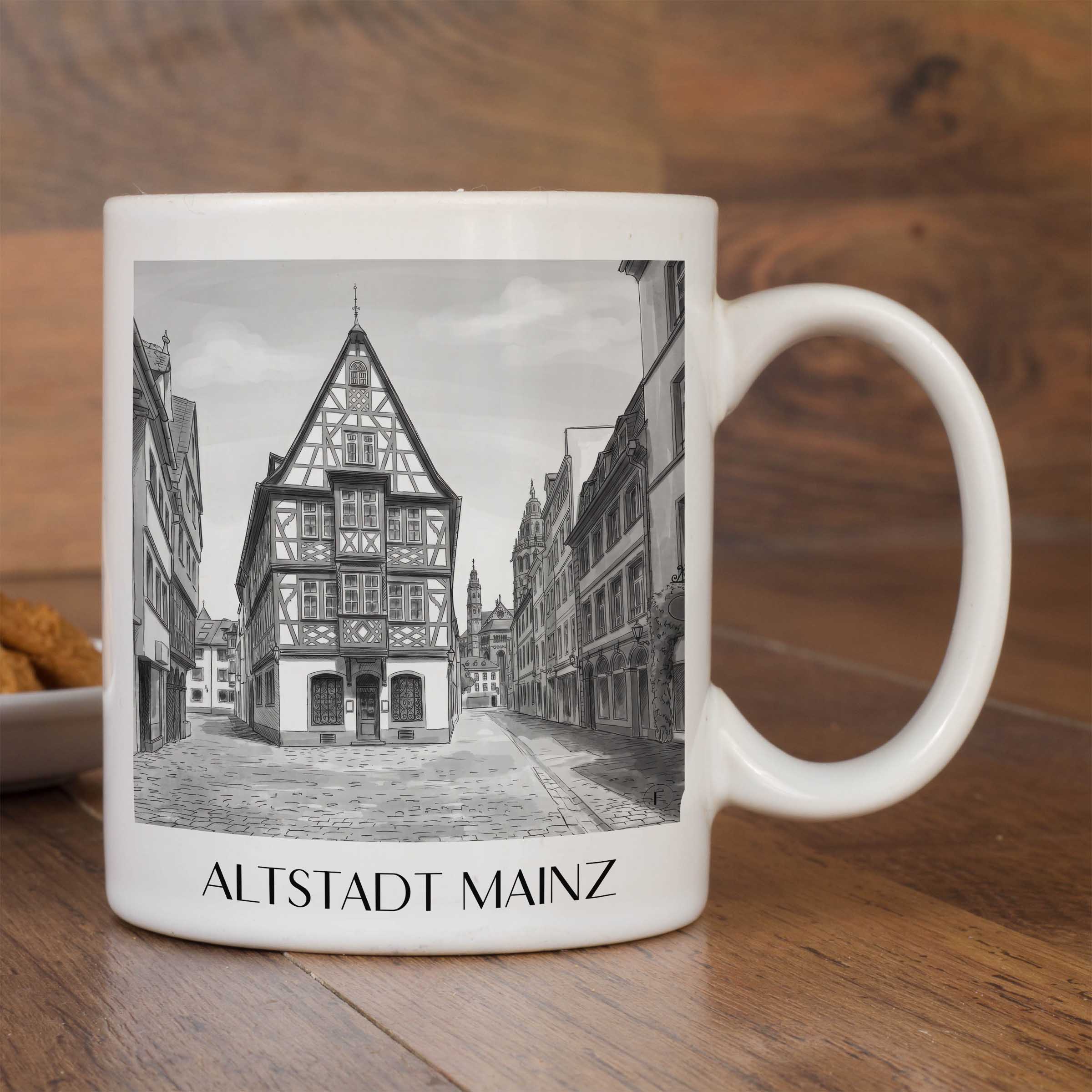 altstadt-mainz-deutschland-kaffeebecher-aquarell-schwarz-weiss