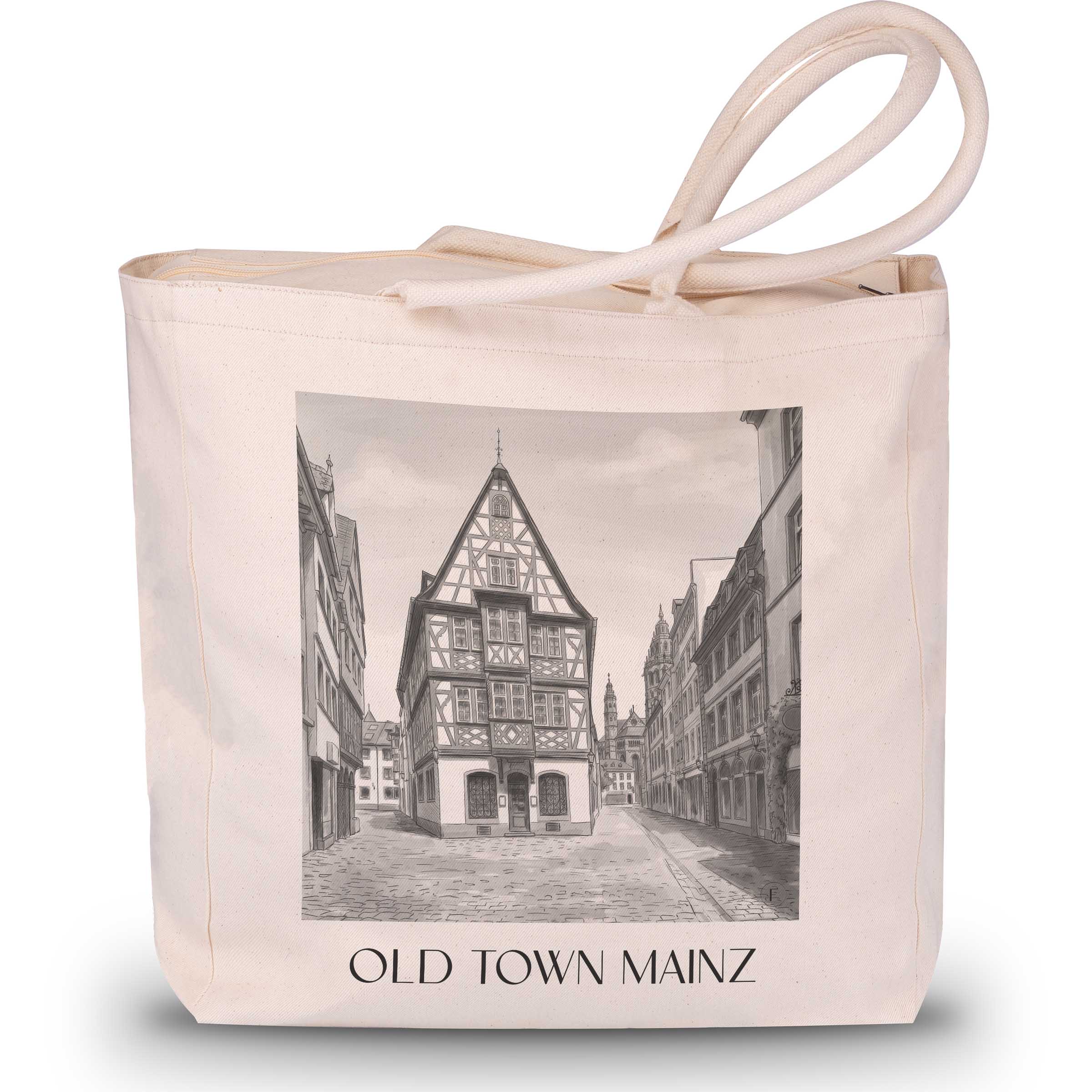 Altstadt Shopping Tasche - Mainz - Deutschland Tote Bag - Einkaufstasche im Aquarell Schwarz-Weiß Stil