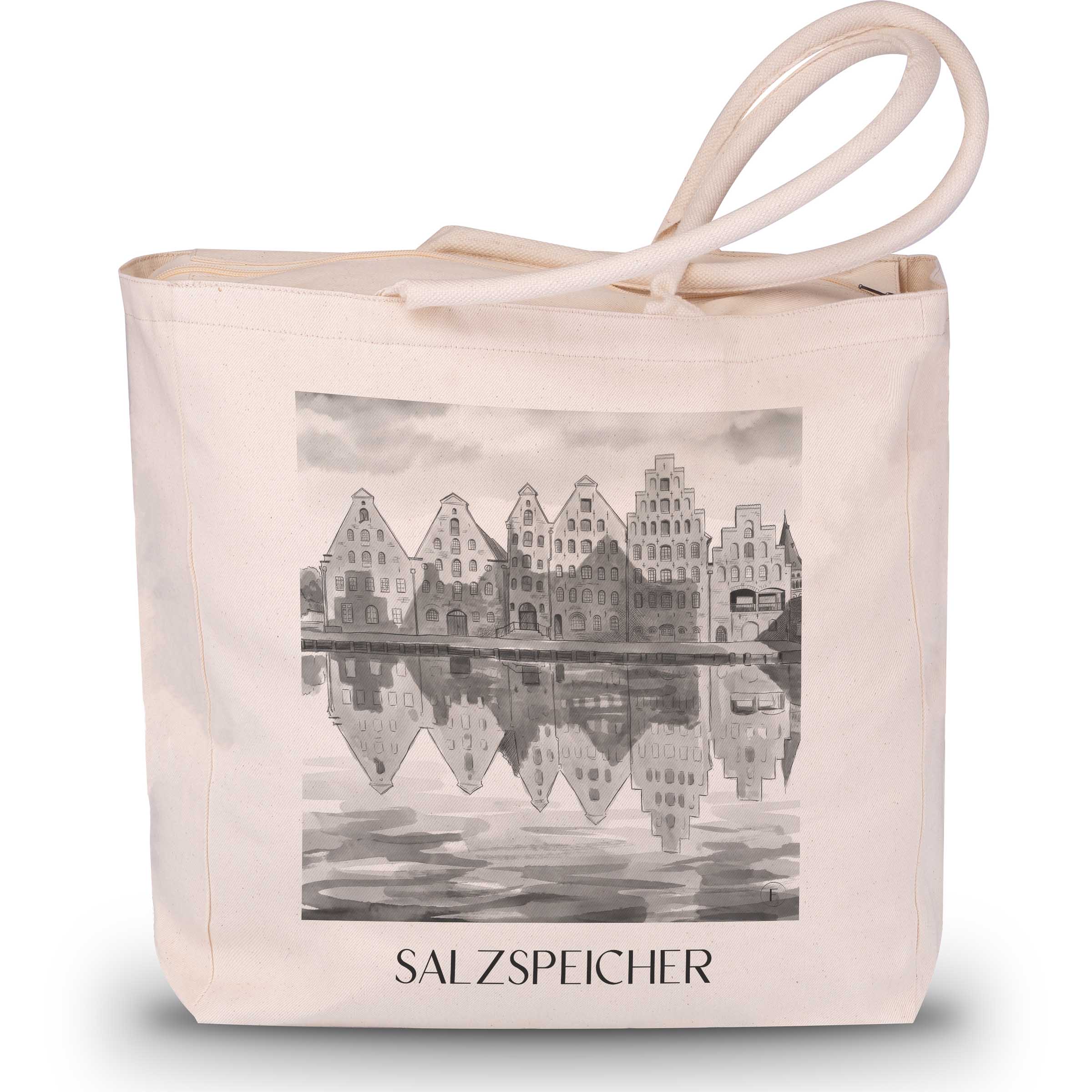 salzspeicher-lübeck-deutschland-einkaufstasche-aquarell-schwarz-weiss