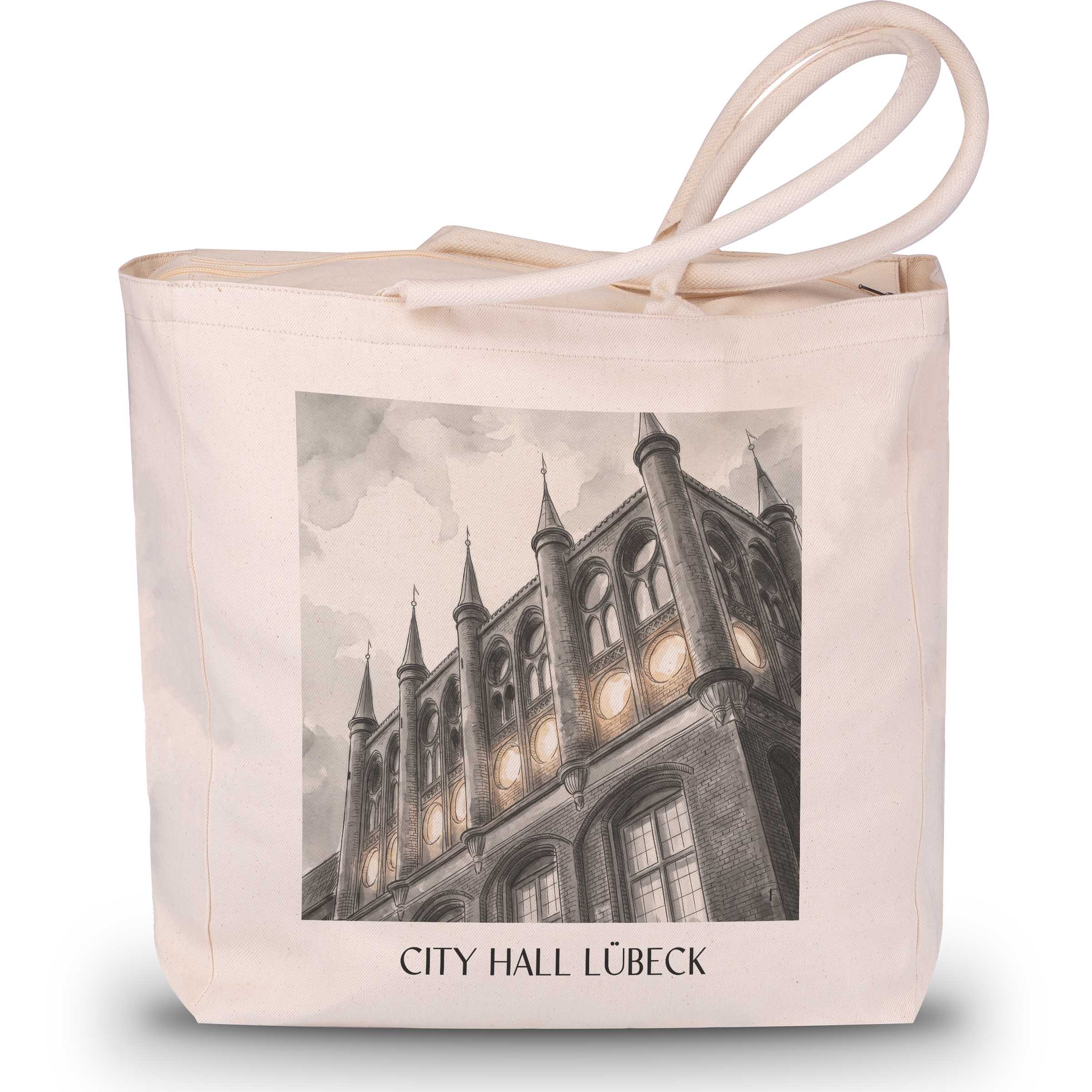Rathaus Shopping Tasche - Lübeck - Deutschland Tote Bag - Einkaufstasche im Aquarell Schwarz-Weiß Stil