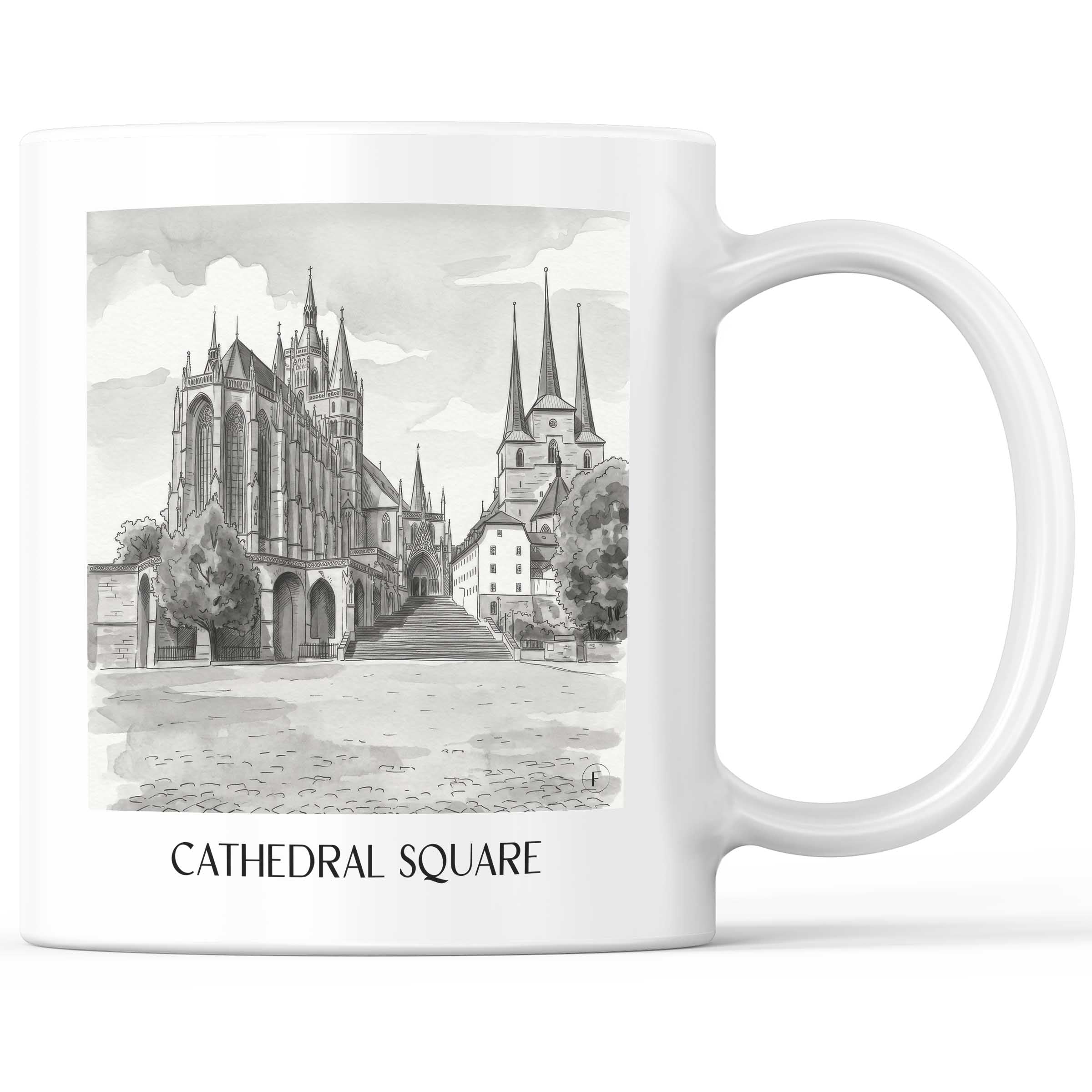 Domplatz Kaffeebecher - Erfurt - Deutschland Becher - Kaffeetasse im Aquarell Schwarz-Weiß Stil