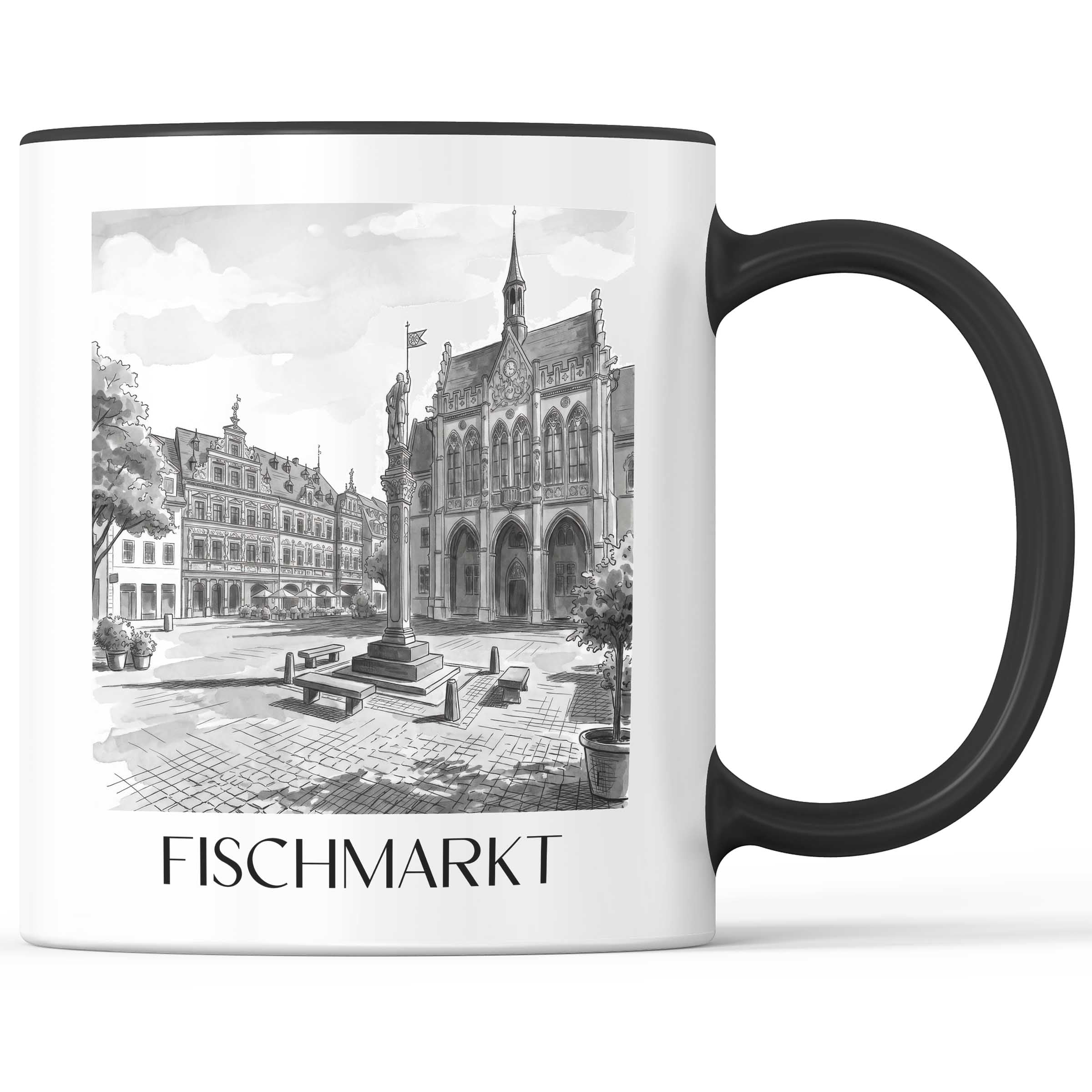 fischmarkt-erfurt-deutschland-kaffeebecher-aquarell-schwarz-weiss