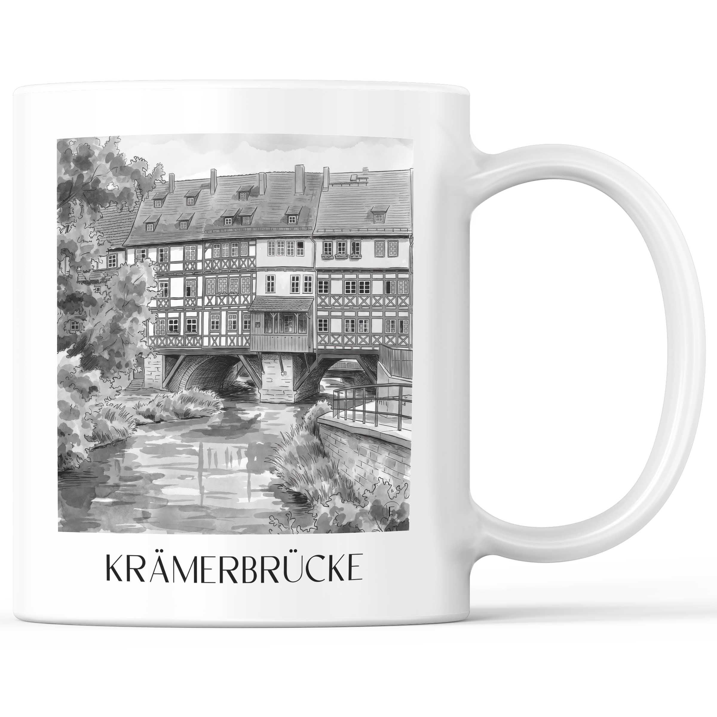 krämerbrücke-erfurt-deutschland-kaffeebecher-aquarell-schwarz-weiss