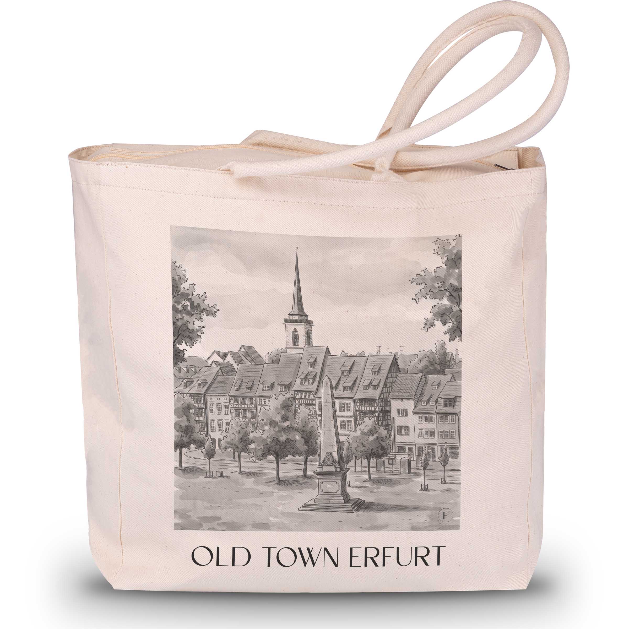 Altstadt Shopping Tasche - Erfurt - Deutschland Tote Bag - Einkaufstasche im Aquarell Schwarz-Weiß Stil