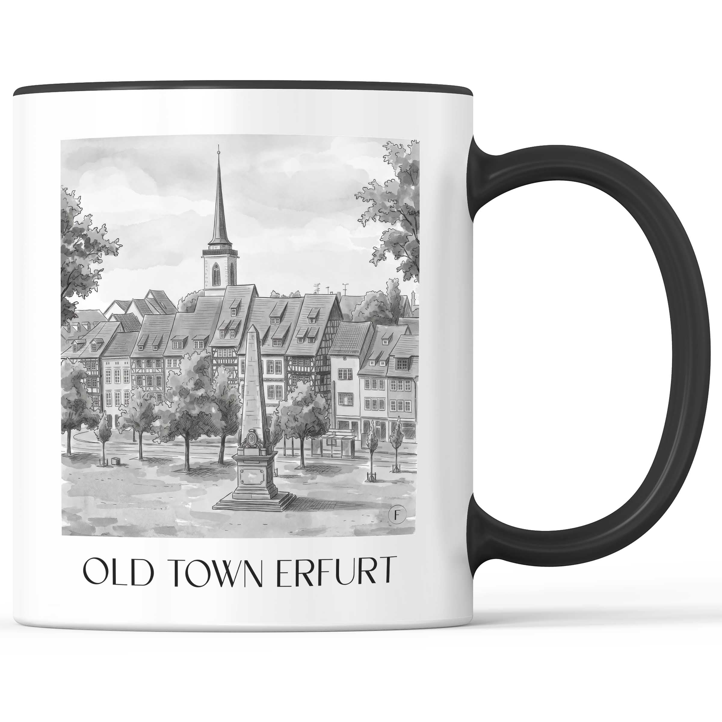 Altstadt Kaffeebecher - Erfurt - Deutschland Becher - Kaffeetasse im Aquarell Schwarz-Weiß Stil