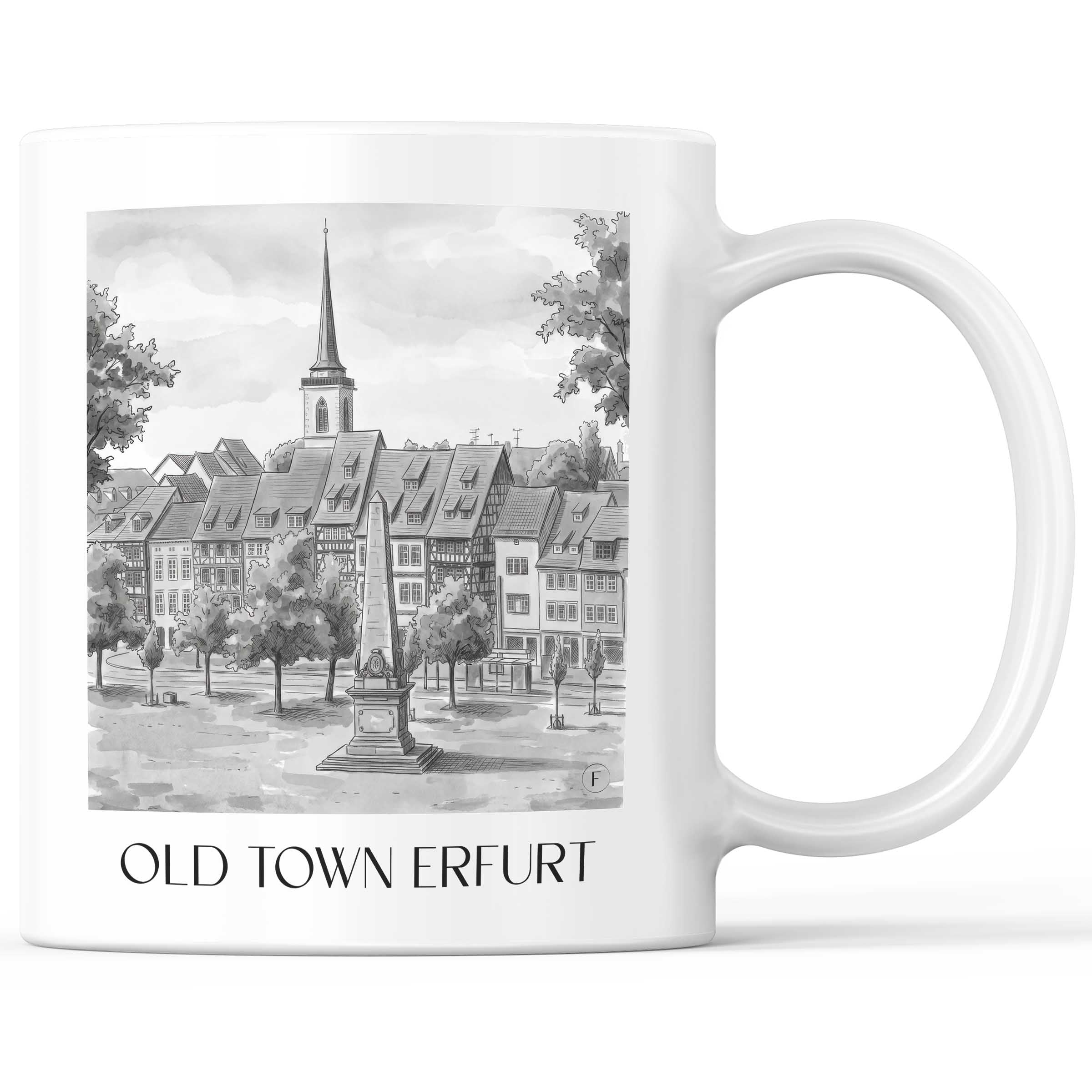 Altstadt Kaffeebecher - Erfurt - Deutschland Becher - Kaffeetasse im Aquarell Schwarz-Weiß Stil