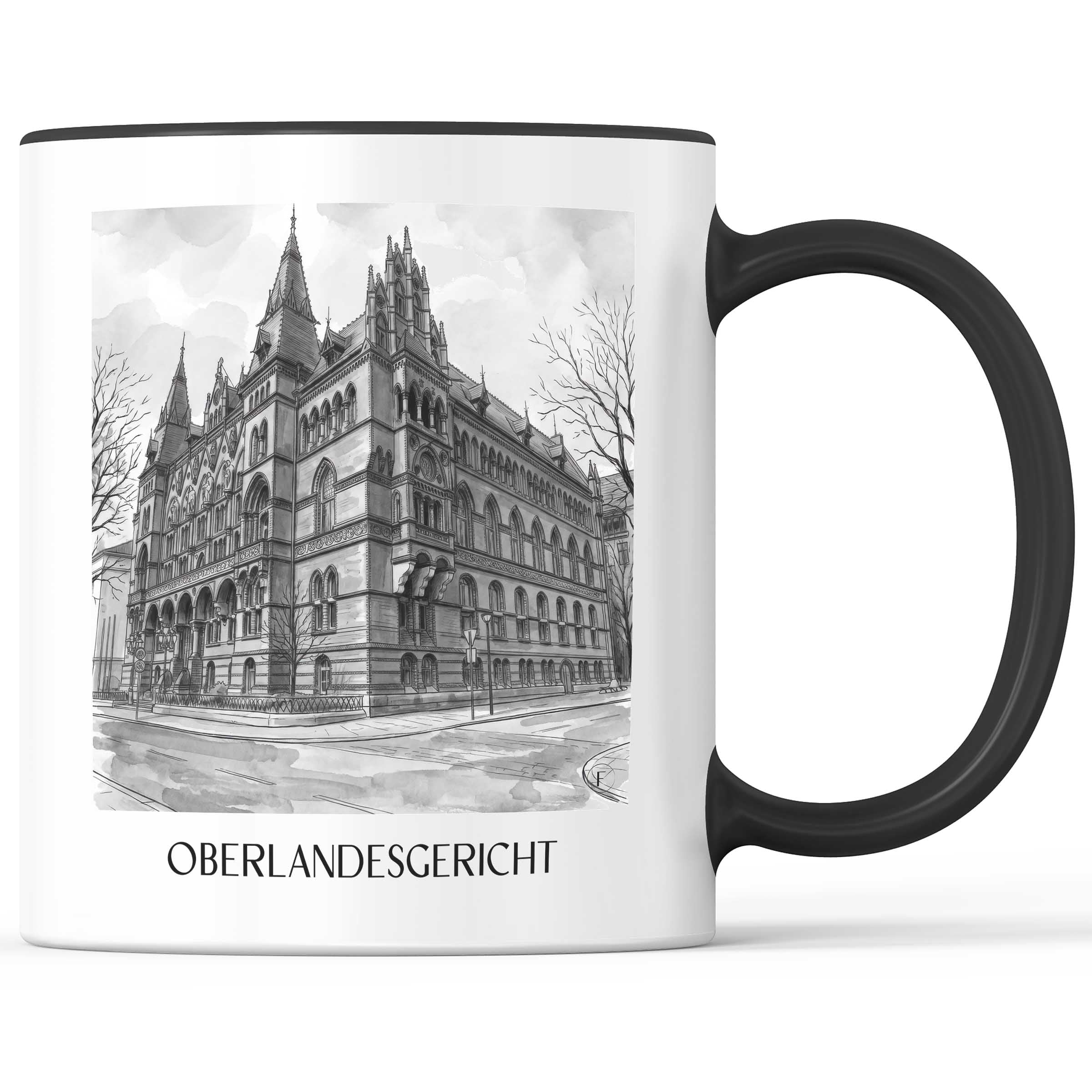 oberlandesgericht-rostock-deutschland-kaffeebecher-aquarell-schwarz-weiss