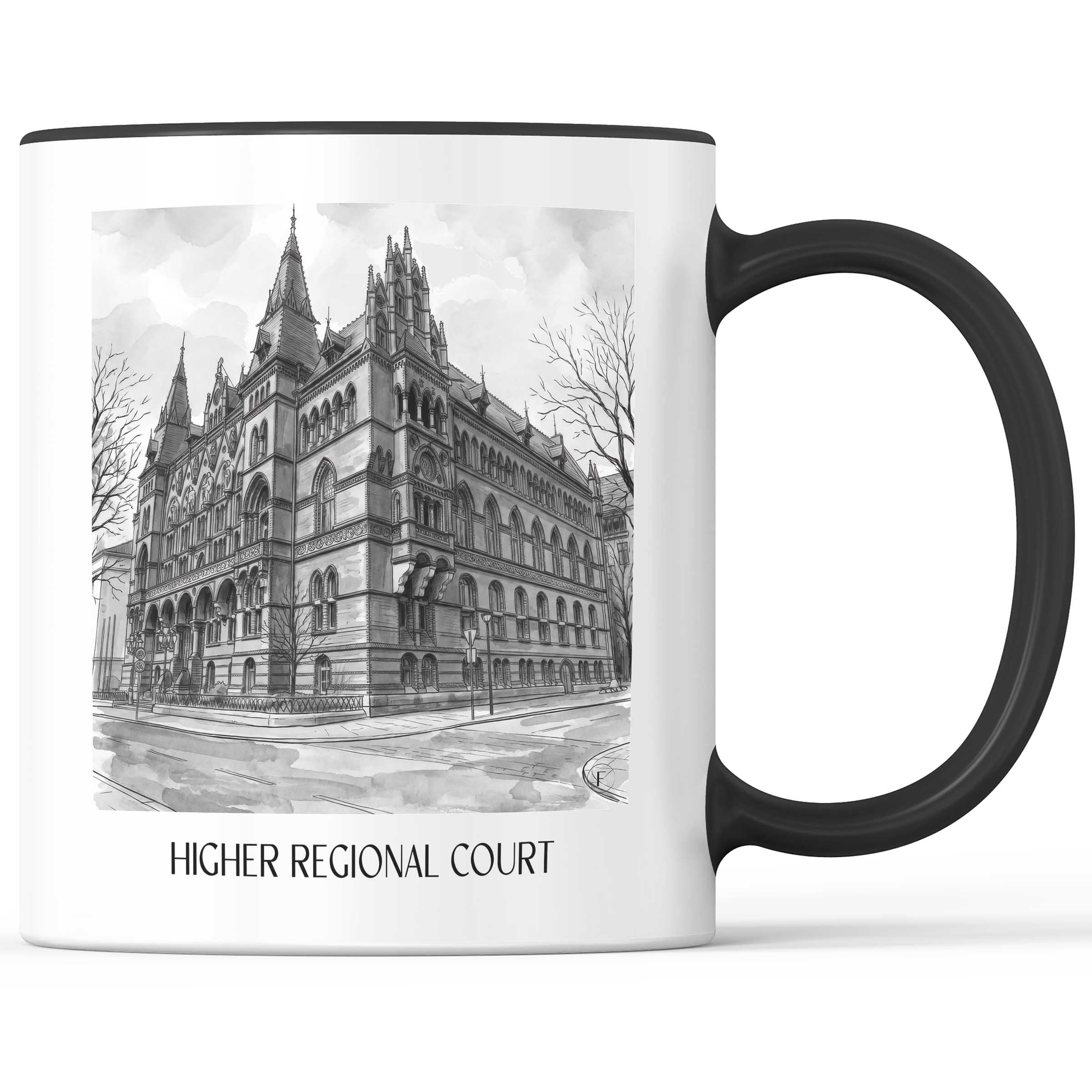 Oberlandesgericht Kaffeebecher - Rostock - Deutschland Becher - Kaffeetasse im Aquarell Schwarz-Weiß Stil