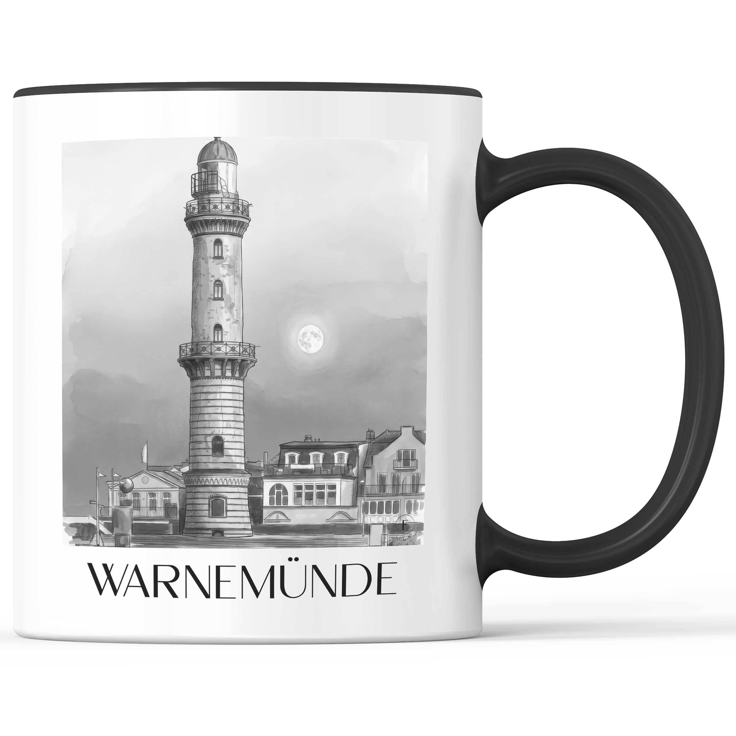 Warnemünde Kaffeebecher - Rostock - Deutschland Becher - Kaffeetasse im Aquarell Schwarz-Weiß Stil