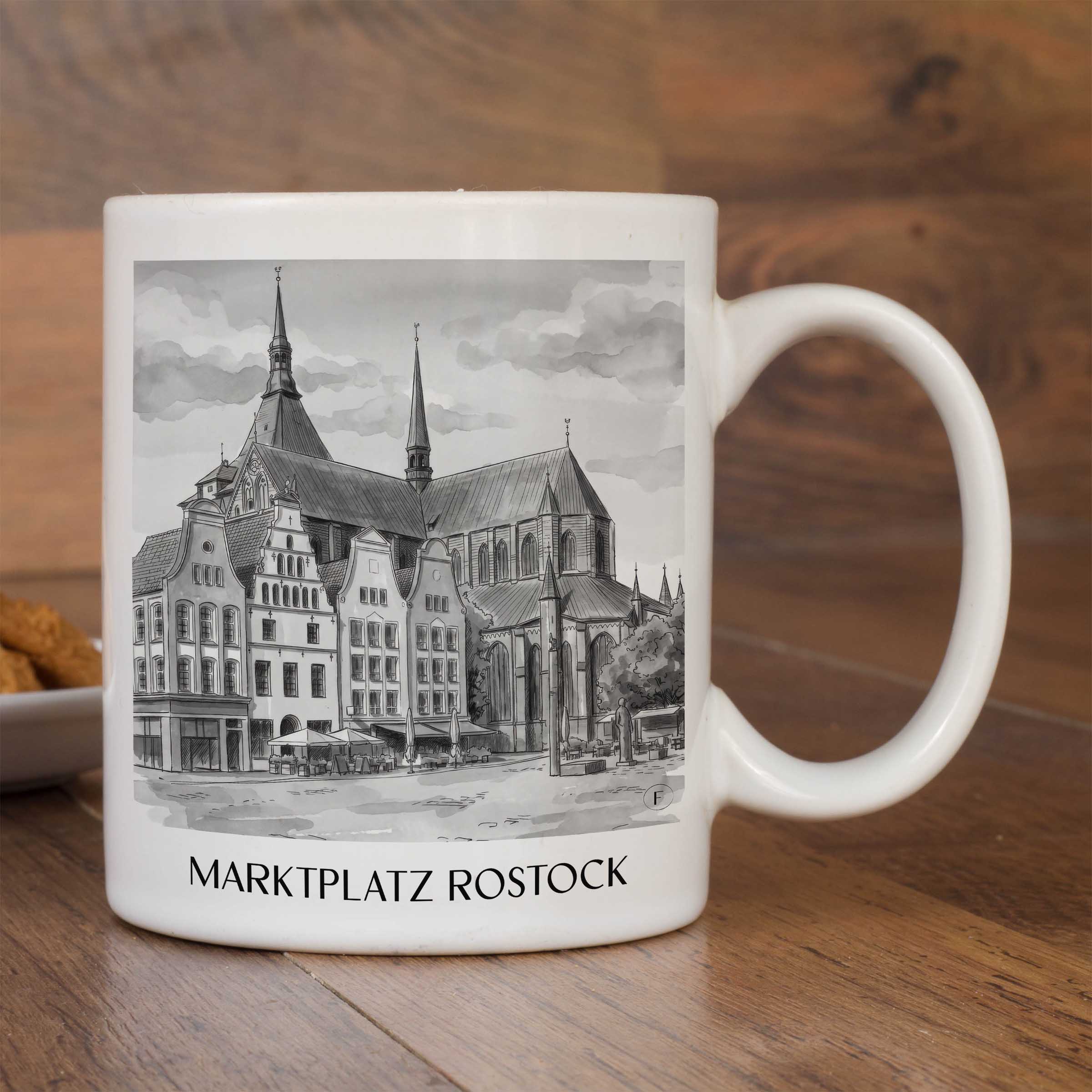 marktplatz-rostock-deutschland-kaffeebecher-aquarell-schwarz-weiss
