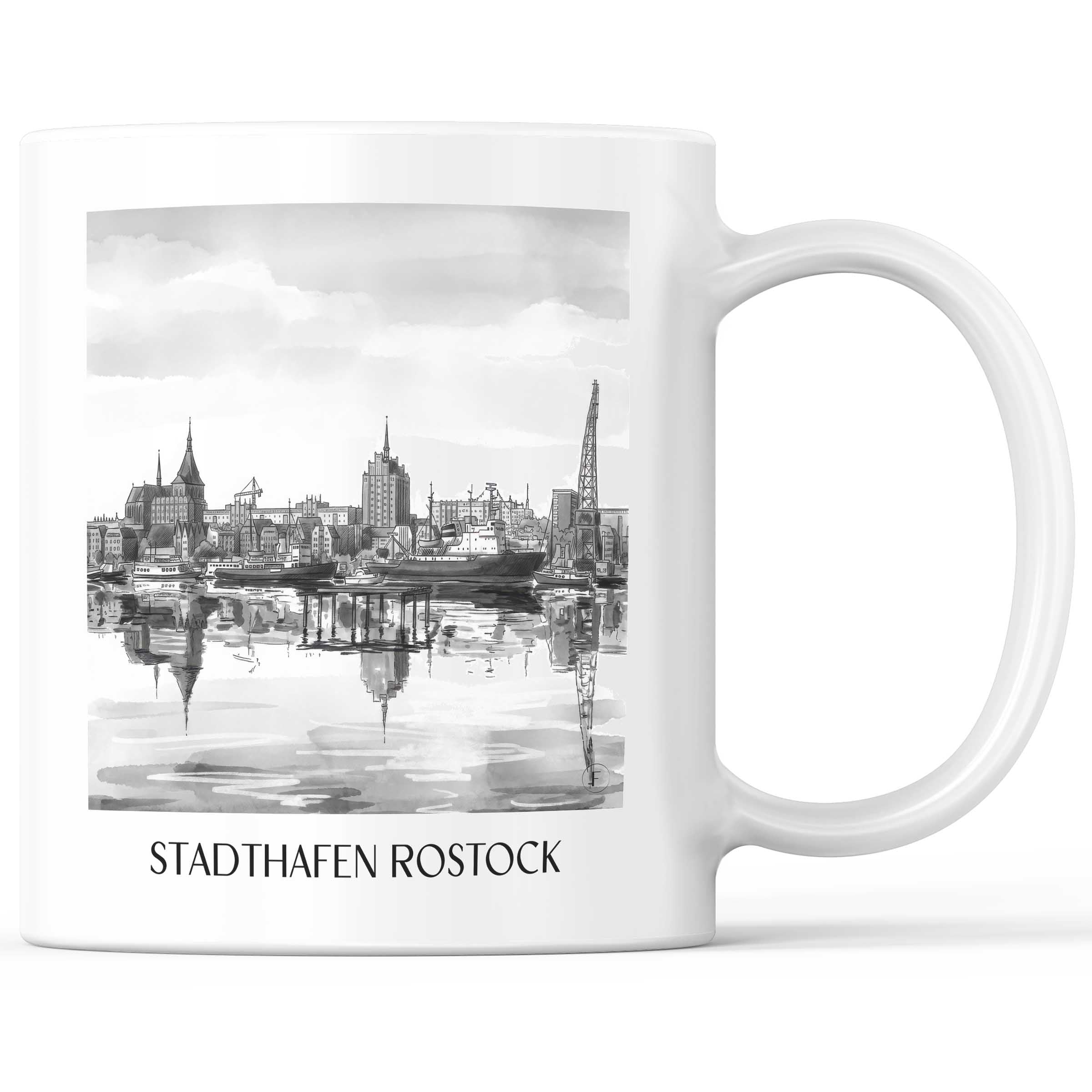 stadthafen-rostock-deutschland-kaffeebecher-aquarell-schwarz-weiss