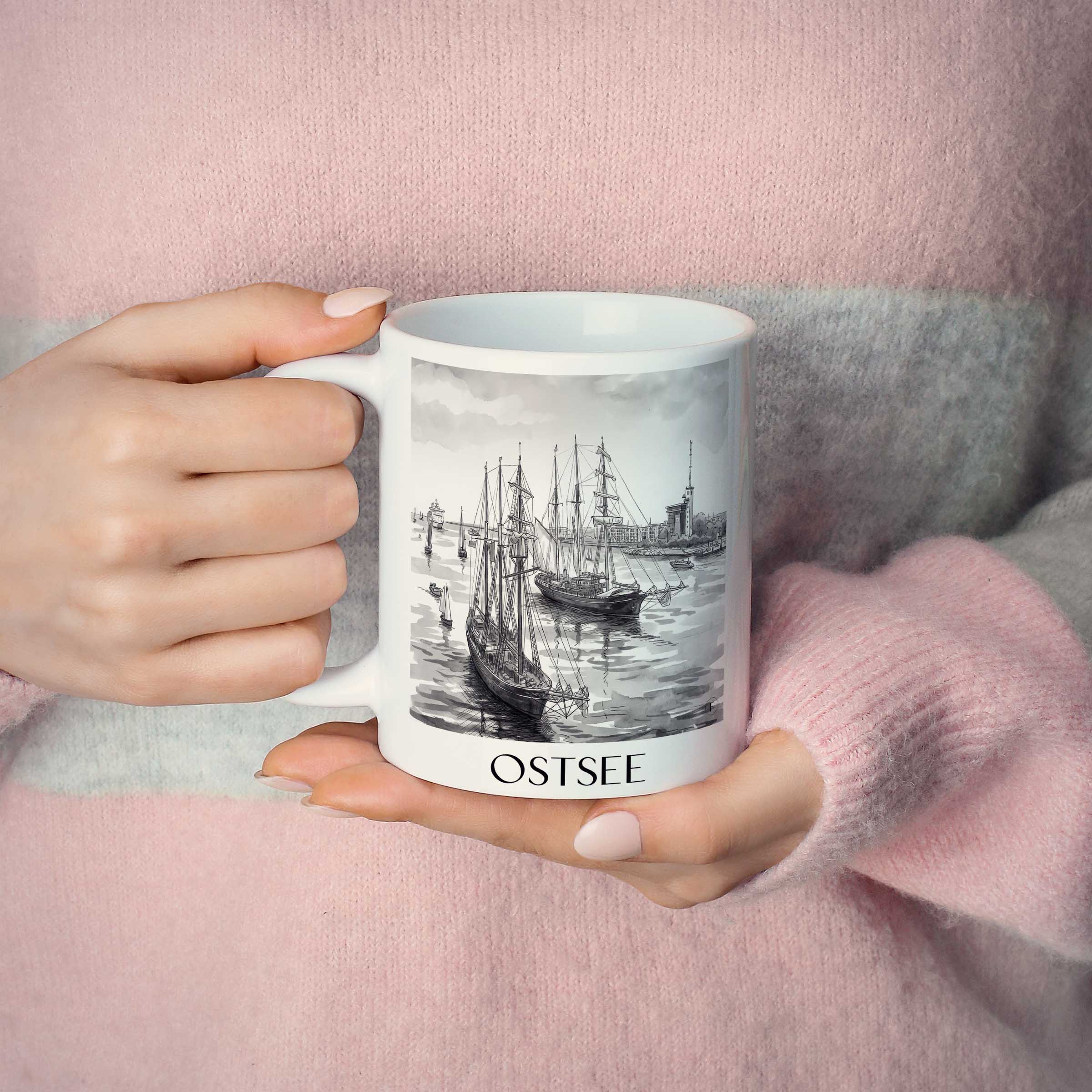 ostsee-rostock-deutschland-kaffeebecher-aquarell-schwarz-weiss