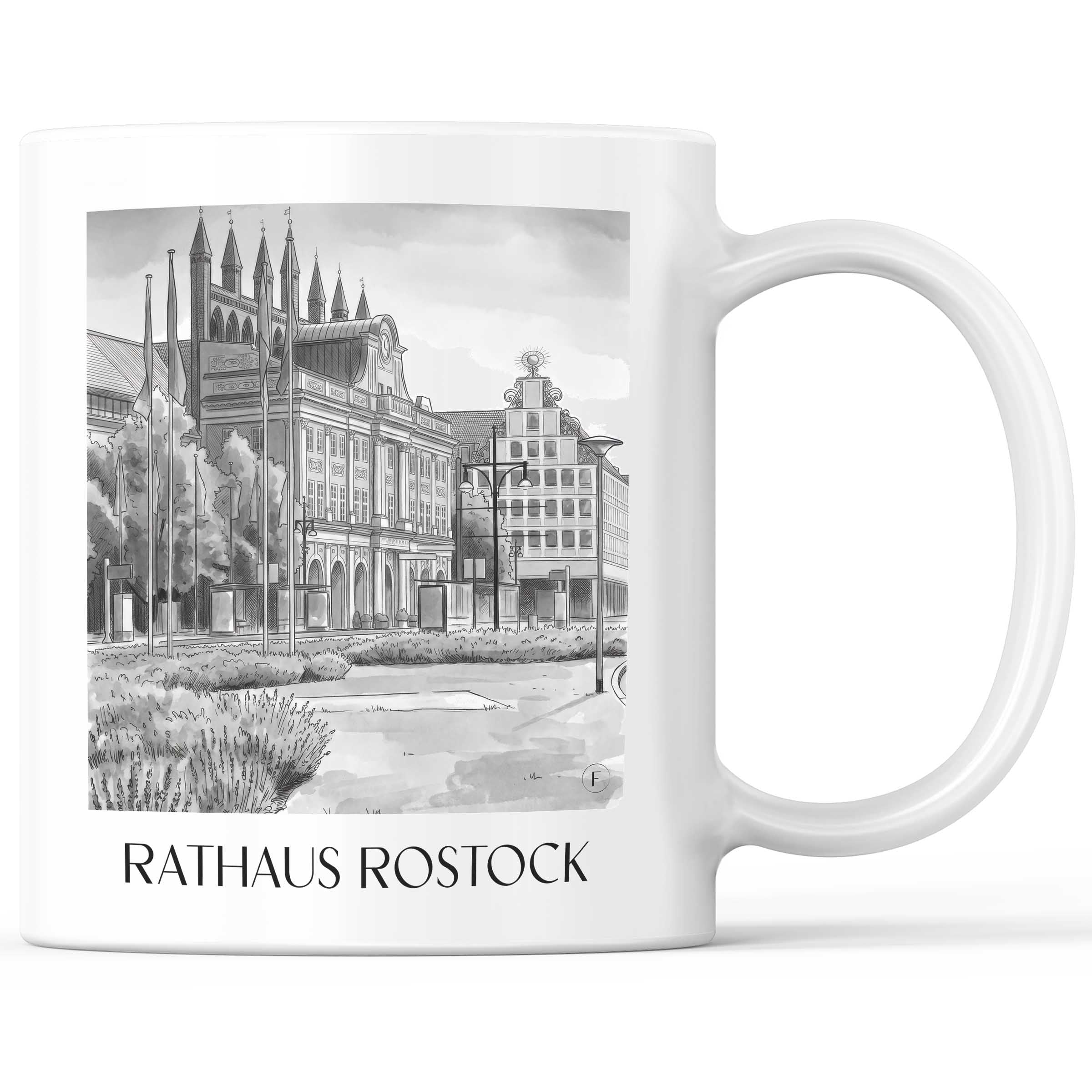 rathaus-rostock-deutschland-kaffeebecher-aquarell-schwarz-weiss