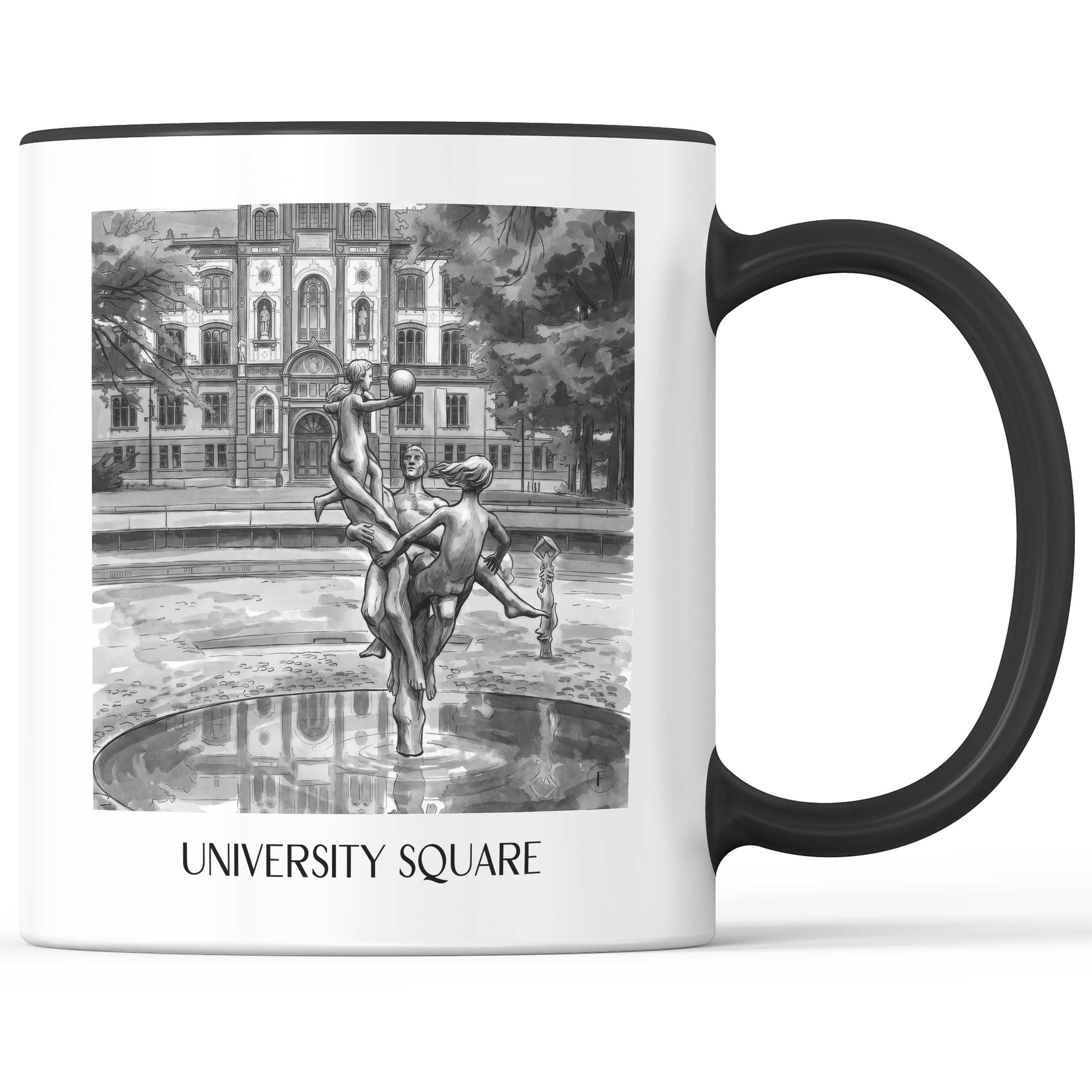 Universitätsplatz Kaffeebecher - Rostock - Deutschland Becher - Kaffeetasse im Aquarell Schwarz-Weiß Stil