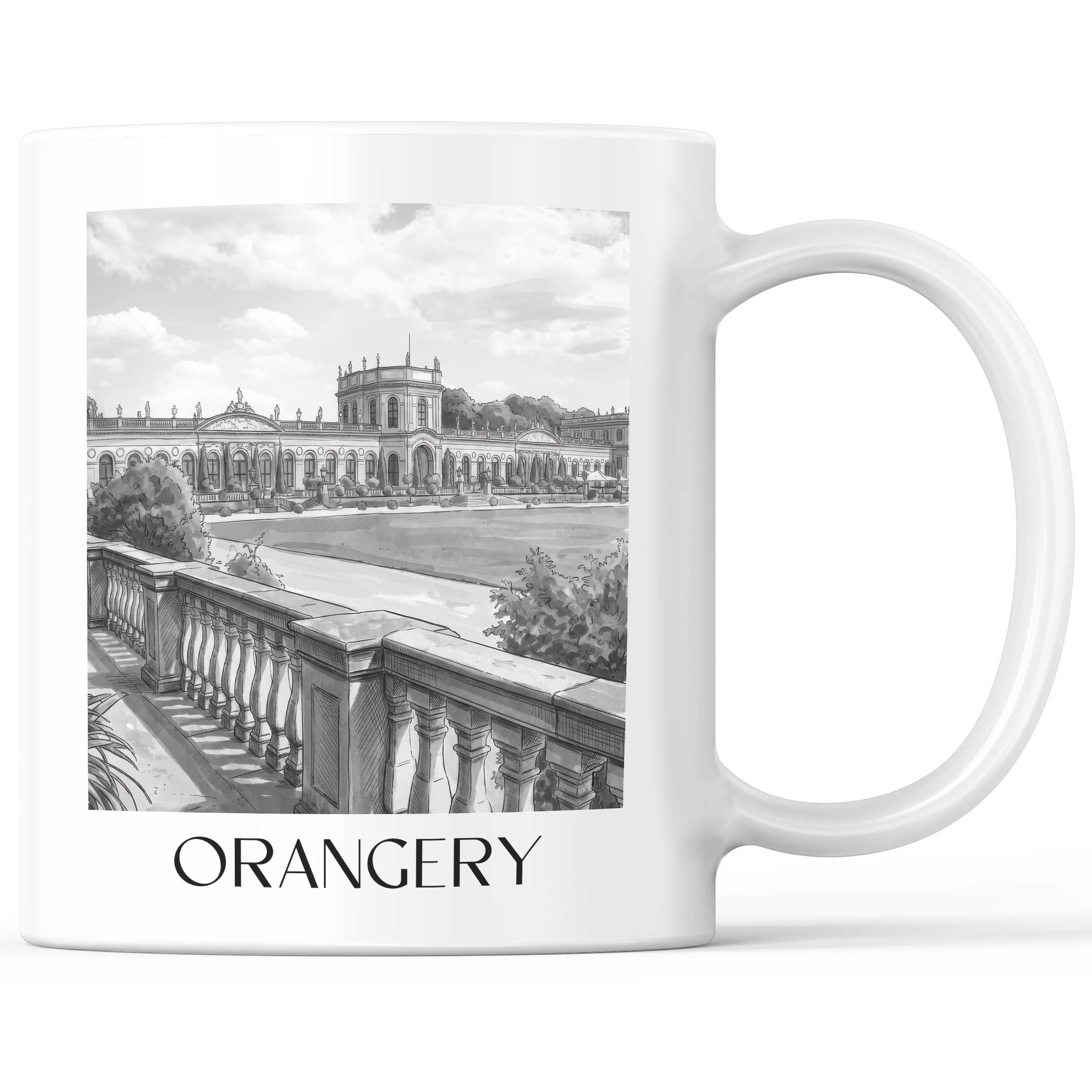 Orangerie Kaffeebecher - Kassel - Deutschland Becher - Kaffeetasse im Aquarell Schwarz-Weiß Stil