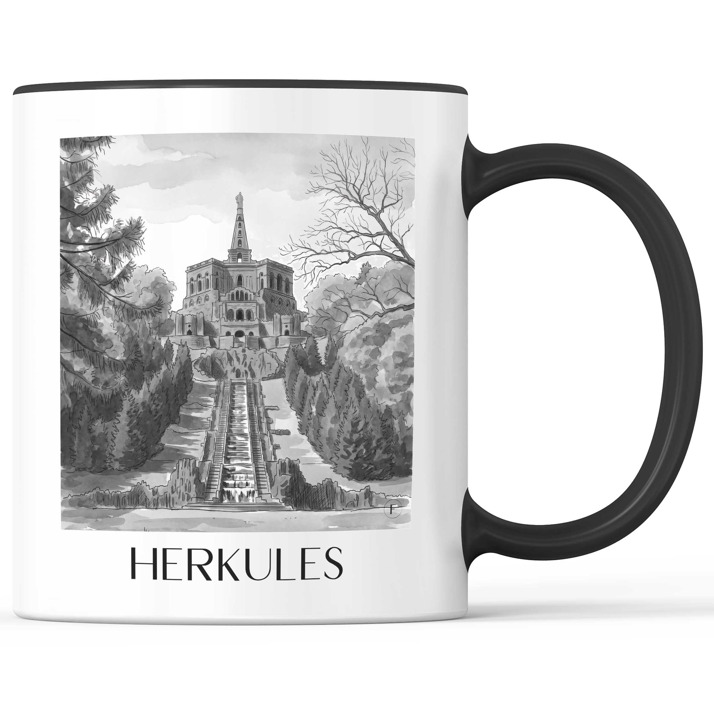 herkules-kassel-deutschland-kaffeebecher-aquarell-schwarz-weiss