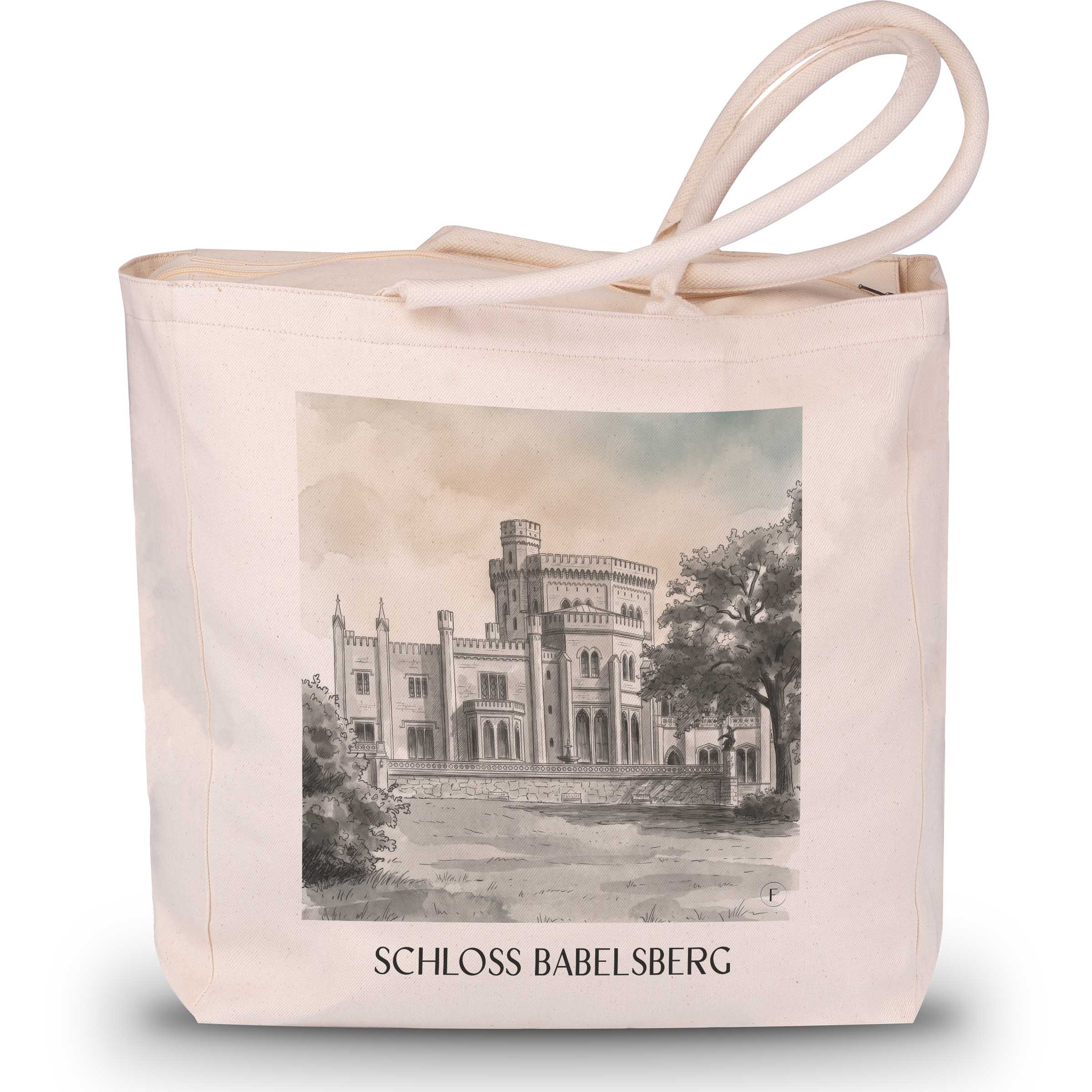 schloss-babelsberg-potsdam-deutschland-einkaufstasche-aquarell-schwarz-weiss